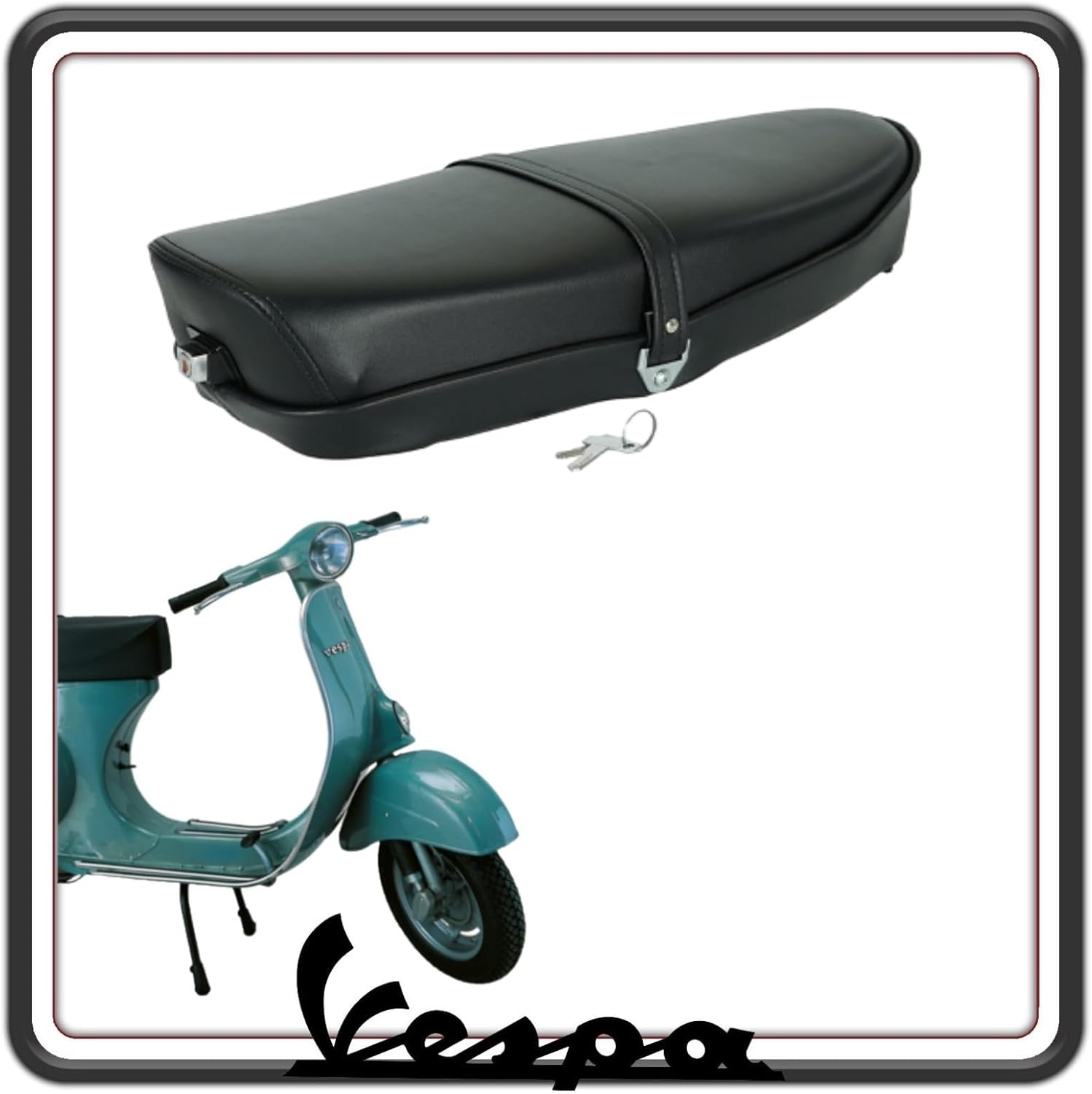 SELLA SELLONE SEDILE NERA COMPATIBILE PER VESPA ET3 125 DAL 1976 AL 1983 CON SERRATURA E CHIAVE.