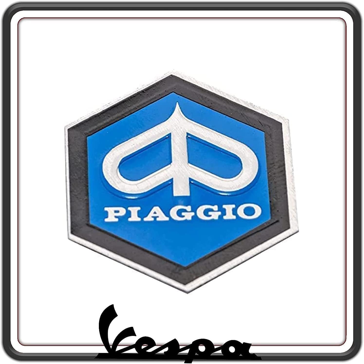 SCUDETTO EMBLEMA LOGO ESAGONALE MISURA  2.5 CM X 2.5 CM COMPATIBILE CON PIAGGIO VESPA E SCOOTER.