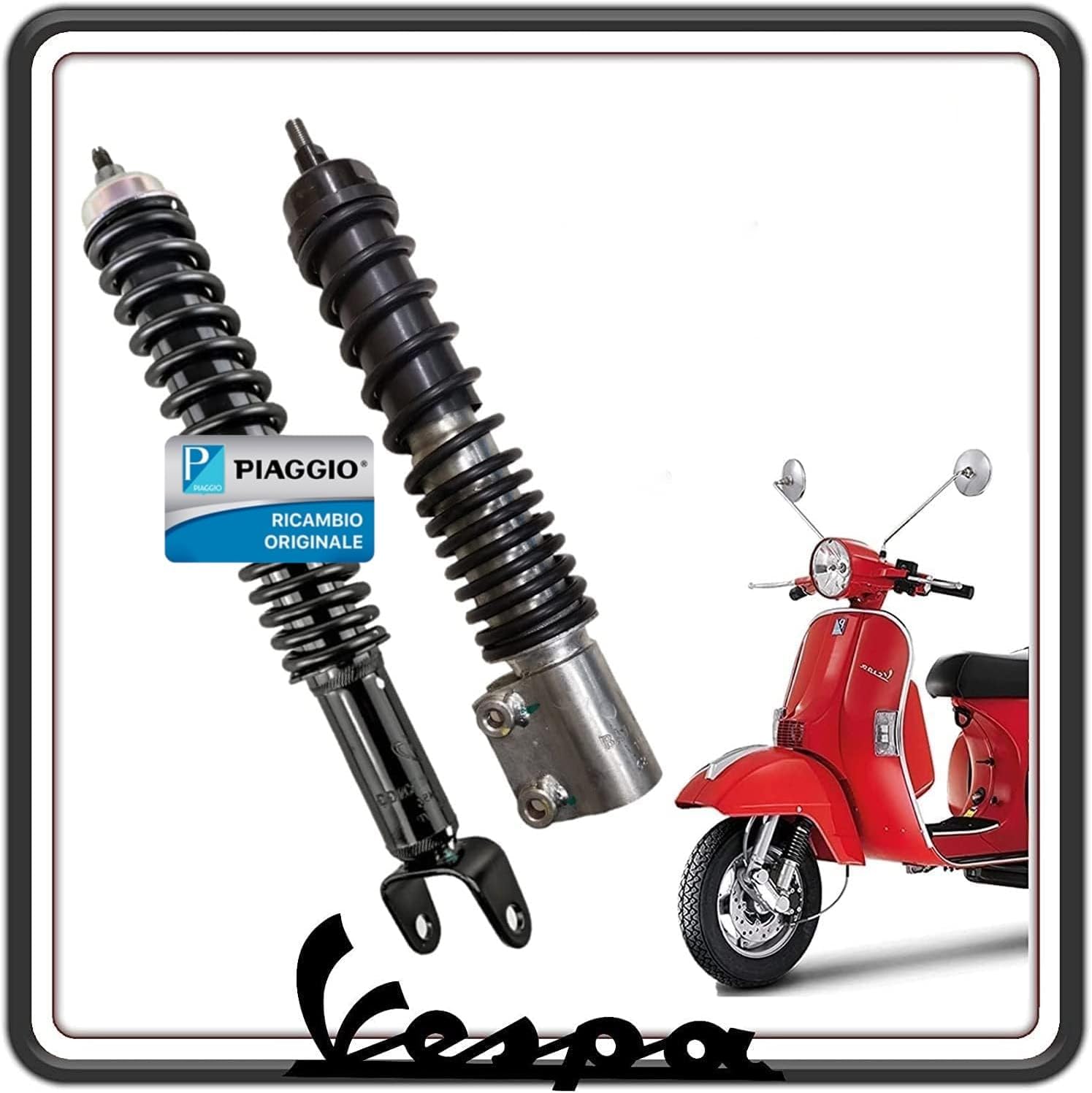 KIT COPPIA 2 AMMORTIZZATORE AMMORTIZZATORI ANTERIORE E POSTERIORE COMPLETI PER PIAGGIO VESPA PX 125-150 - 200 - VESPA ARCOBALENO ORIGINALE PIAGGIO 58571R5 - 58570R5