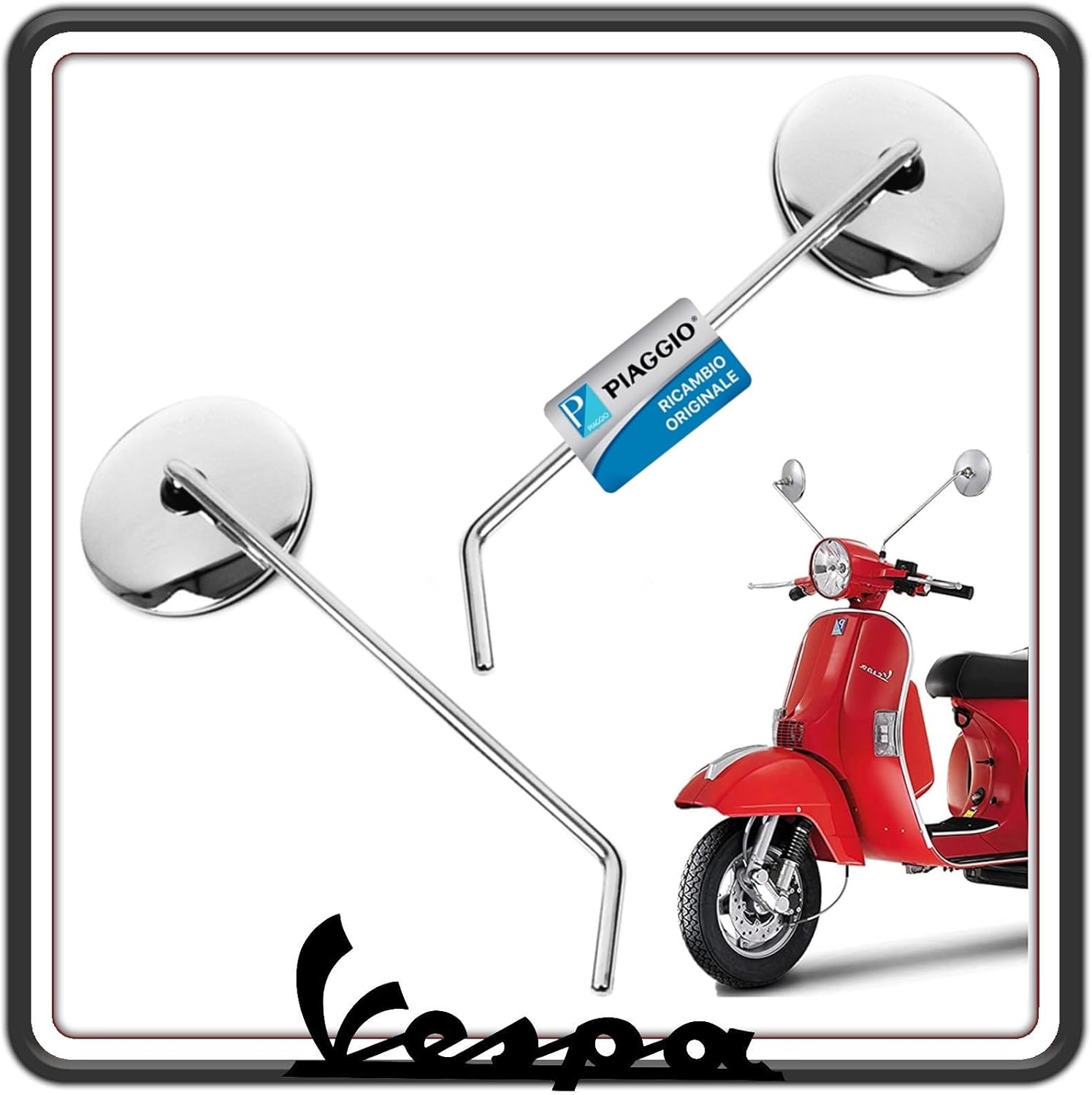 KIT 2 SPECCHIO SPECCHI SPECCHIETTO SPECCHIETTI RETROVISORE CROMATO PER PIAGGIO VESPA PX SOLO CON FRENO A DISCO ORIGINALE PIAGGIO CM181301 CM181302