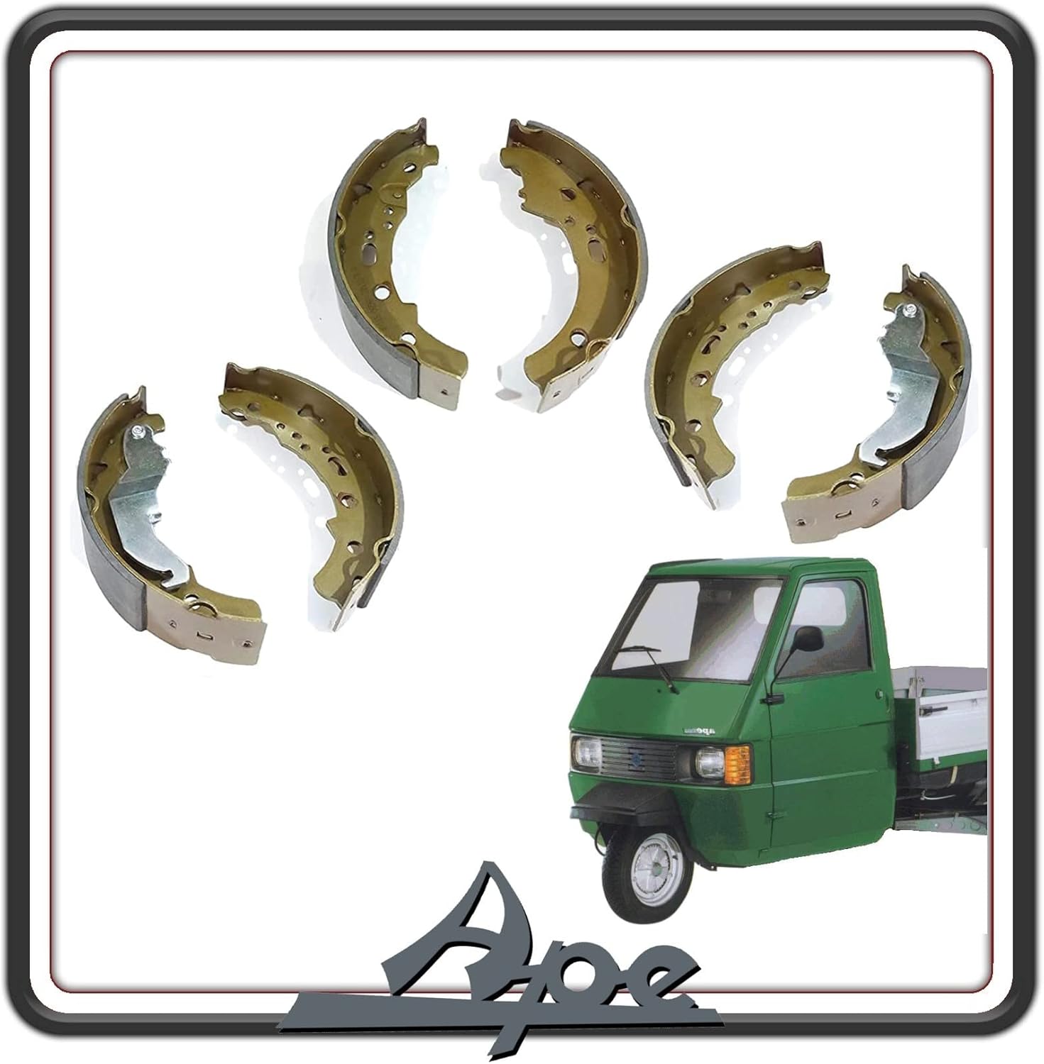 KIT GANASCE CEPPI FRENO FRENI POSTERIORE POSTERIORI + GANASCE ANTERIORI COMPATIBILE PER PIAGGIO APE 703 BENZINA E DIESEL TUTTE LE VERSIONI - APE 602 - APE CAR MAX DIESEL