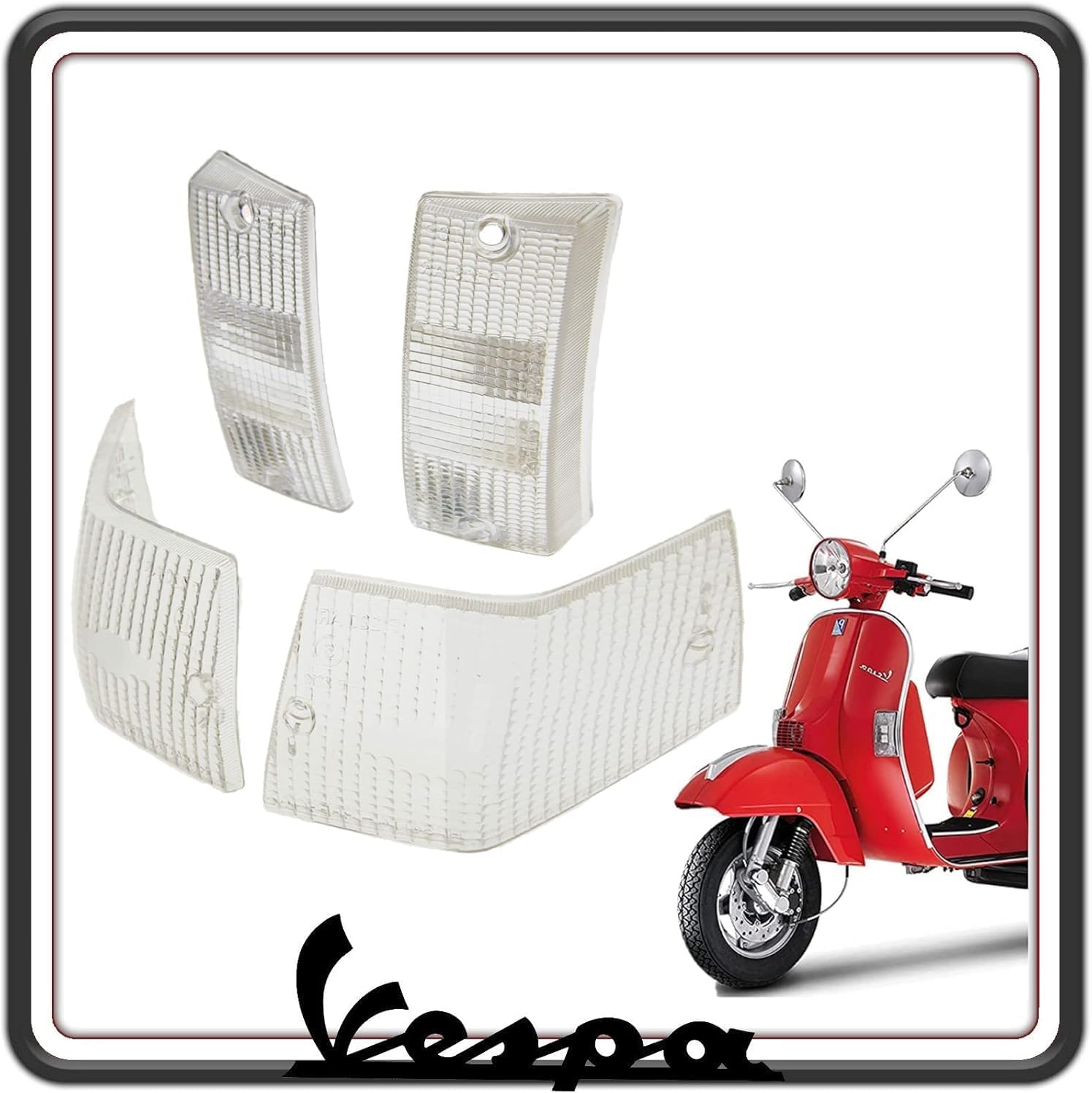KIT 4 GEMMA GEMME PLASTICA PLASTICHE VETRINI FRECCIA FRECCE POSTERIORI ED ANTERIORI BIANCHE TRASPARENTI COMPATIBILI PER VESPA PX TUTTI I MODELLI - VESPA ARCOBALENO.