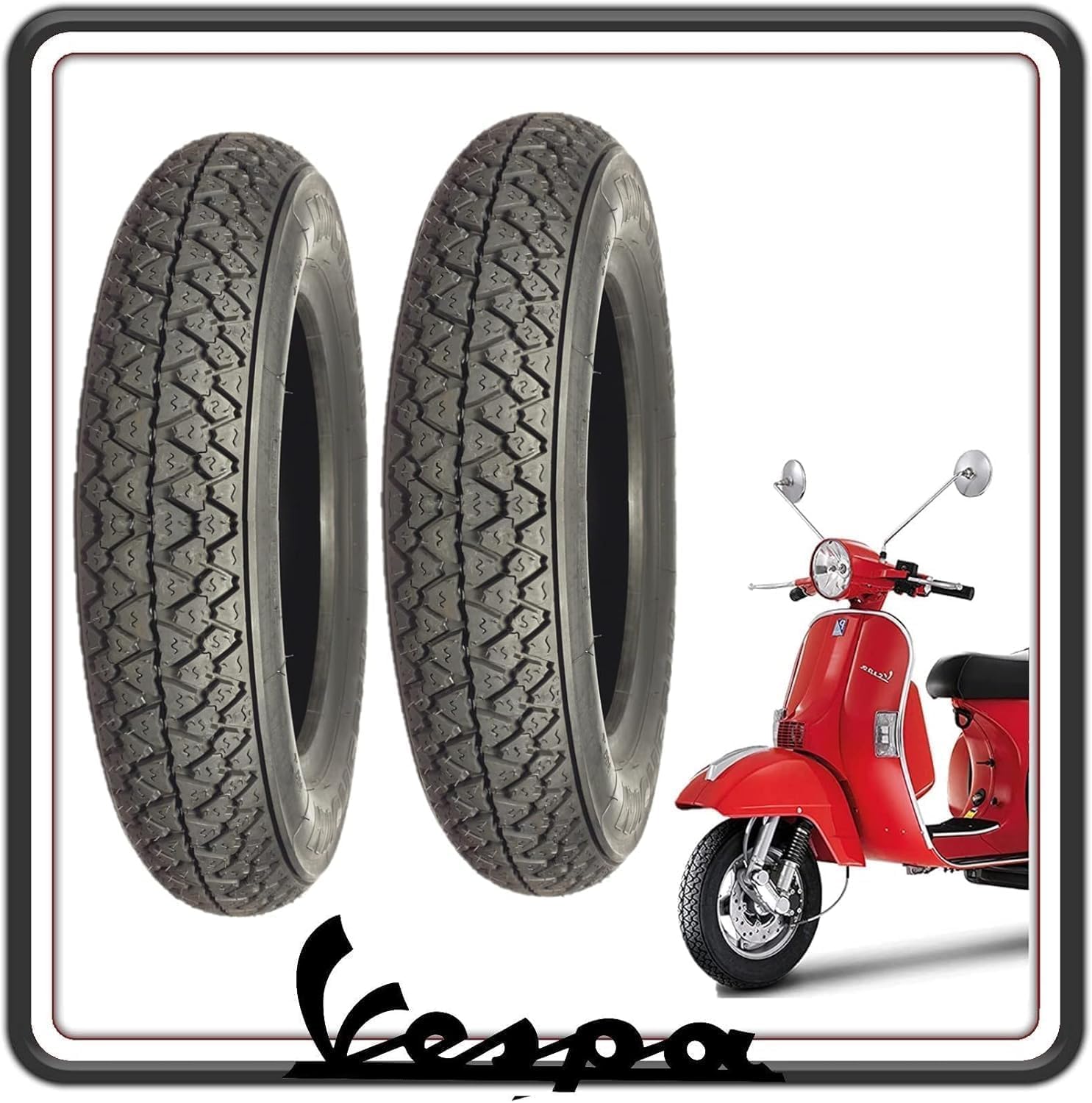 KIT 3 PNEUMATICO PNEUMATICI COPERTONE COPERTONI GOMMA GOMME COPERTURE COMPATIBILI PER PIAGGIO VESPA PX TUTTI I MODELLI - VESPONE - VESPA ARCOBALENO - APE 50 TUTTI I MODELLI.