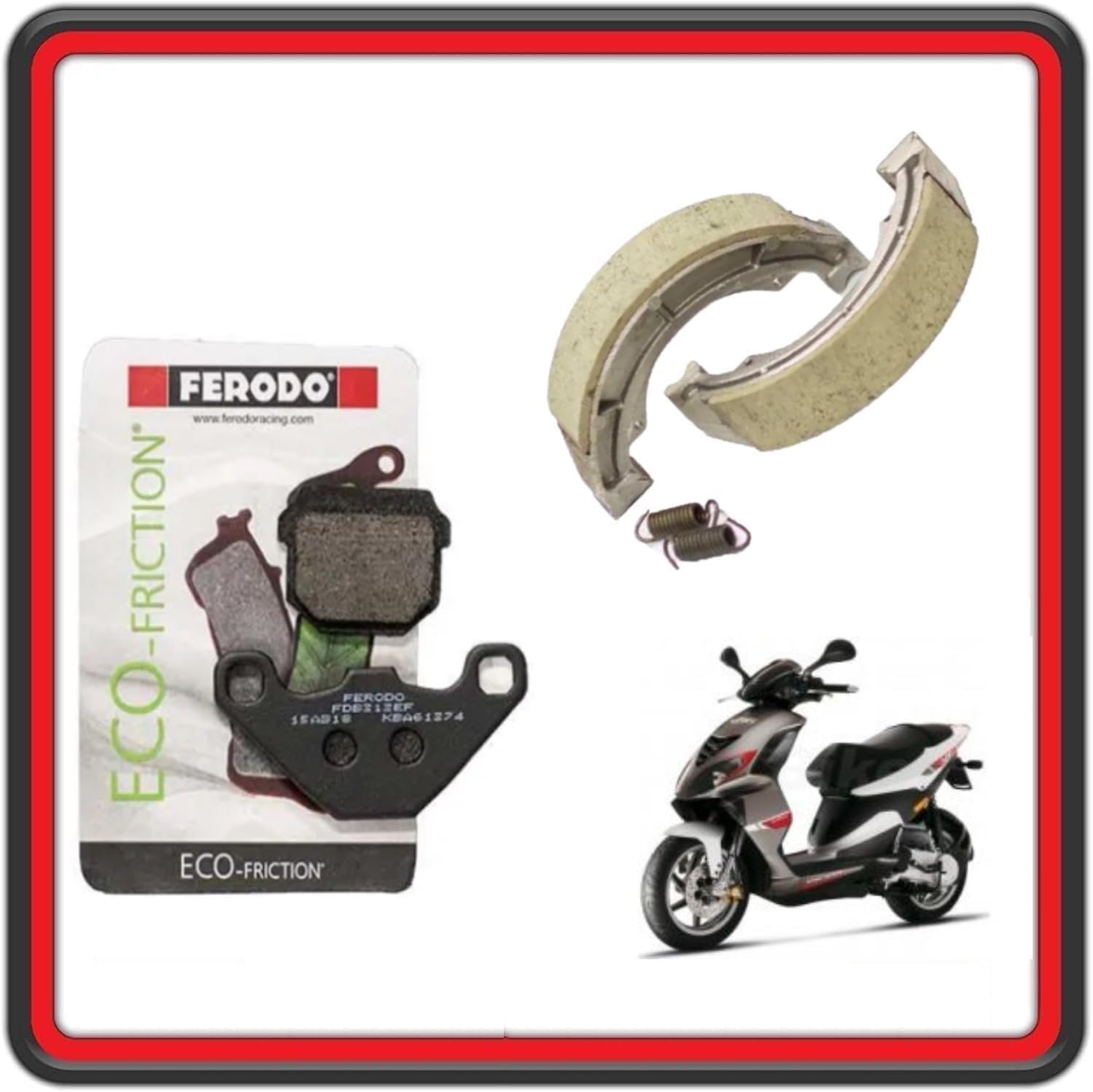 KIT PASTIGLIE PASTICCHE FRENO FRENI ANTERIORI E GANASCE POSTERIORI FRENO FERODO COMPATIBILI PER PIAGGIO NRG 50 DT 2T DAL 2005 AL 2013 FDB313 - FSB938