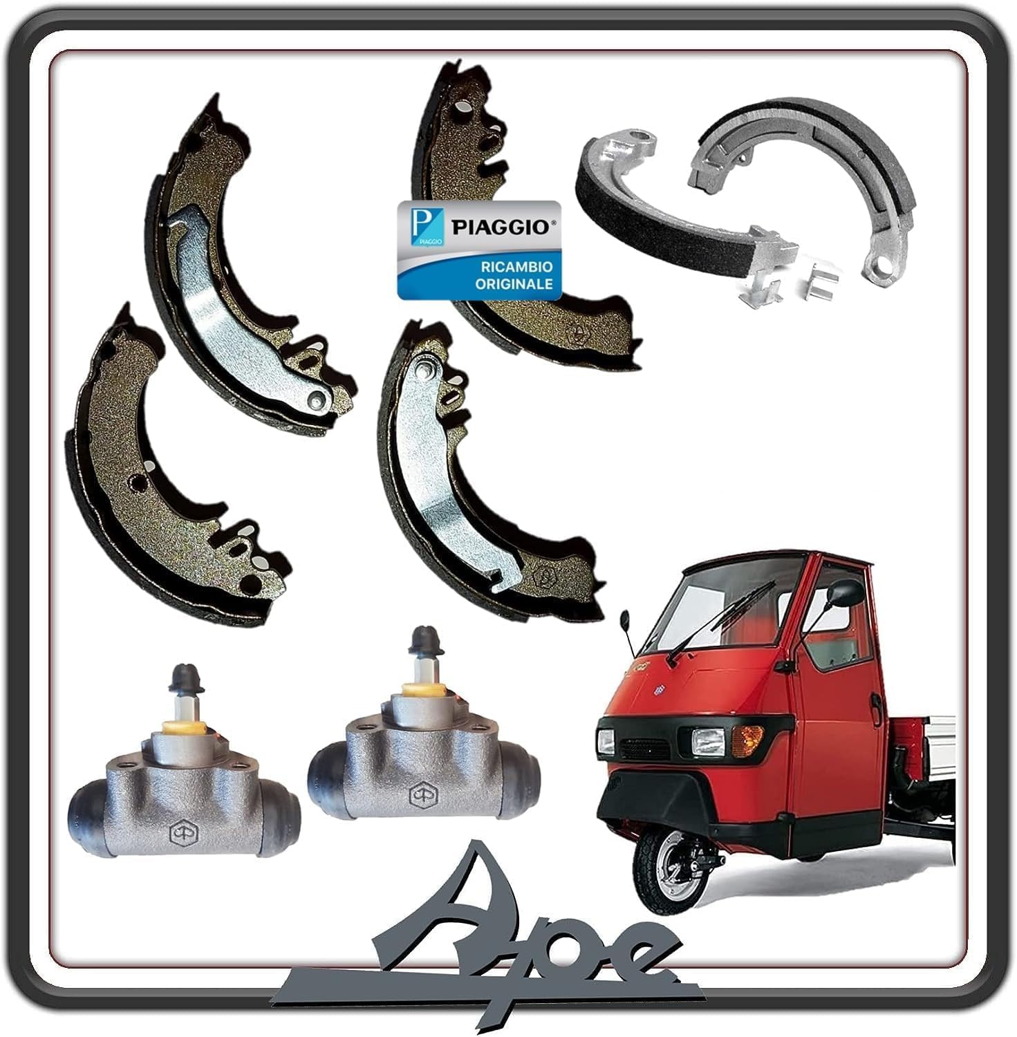KIT COPPIA GANASCE FRENO FRENI ANTERIORE E POSTERIORE COMPLETO DI CILINDRETTI PER APE 50 ORIGINALE PIAGGIO