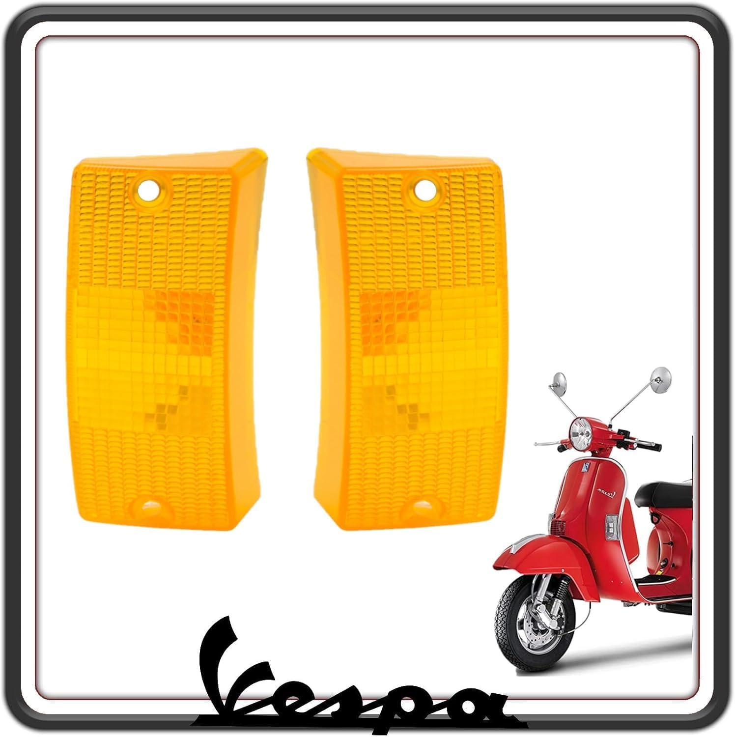 KIT 2 GEMMA GEMME VETRINO VETRINI PLASTICA PLASTICHE FRECCIA FRECCE ANTERIORI COLORE ARANCIO COMPATIBILE CON PIAGGIO VESPA PX 125 150 200 - VESPA LML - VESPA ARCOBALENO
