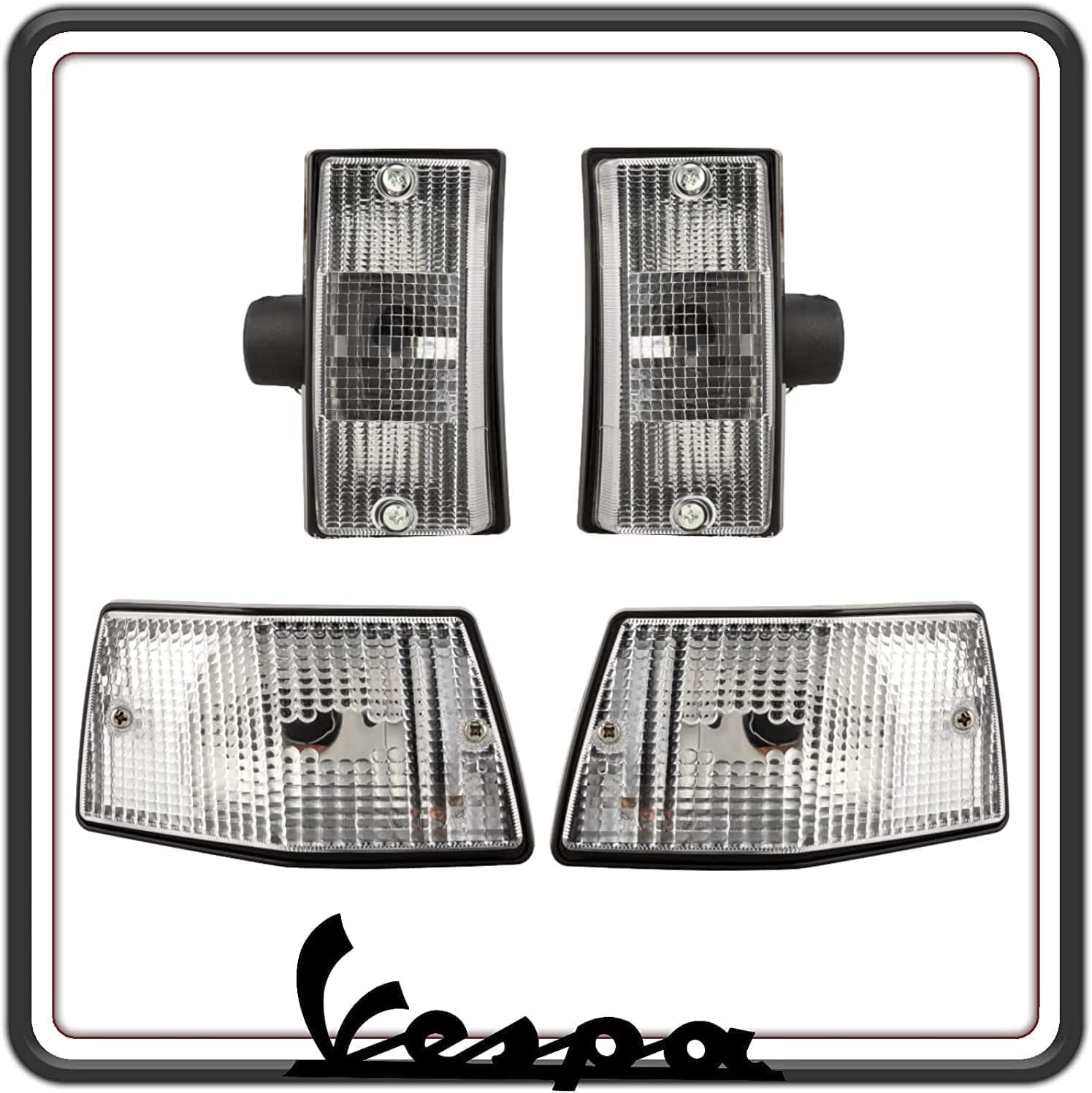 KIT QUATTRO 4 FANALINO FANALINI FRECCIA FRECCE INDICATORI DI DIREZIONE ANTERIORI + POSTERIORI BIANCHI TRASPARENTI COMPATIBILI PER PIAGGIO VESPA PX - VESPA ARCOBALENO.