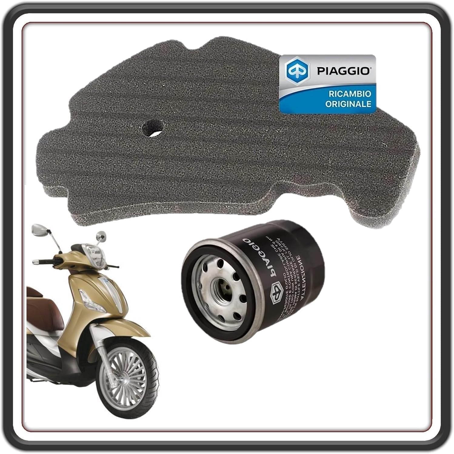 KIT FILTRO OLIO + FILTRO ARIA PIAGGIO ORIGINALE PER BEVERLY 125, 250, 300, 300ie ORIGINALE PIAGGIO 82635R - 829258