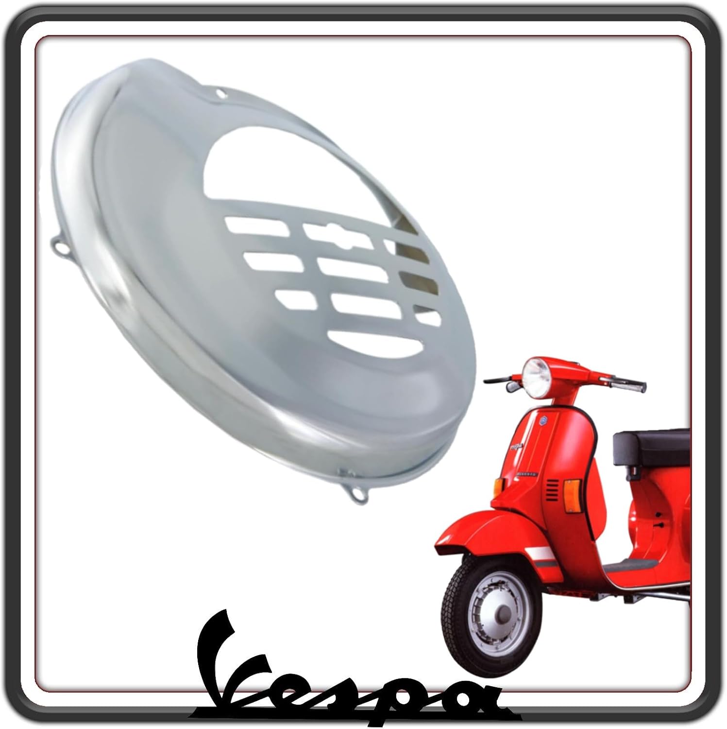 COPRIVENTOLA COPERCHIO VENTOLA COPRIVOLANO COPRI VOLANO CROMATO COMPATIBILE PER PIAGGIO VESPA PK 50 - VESPA PK 50 XL - PK 125 - VESPA PK 125 XL