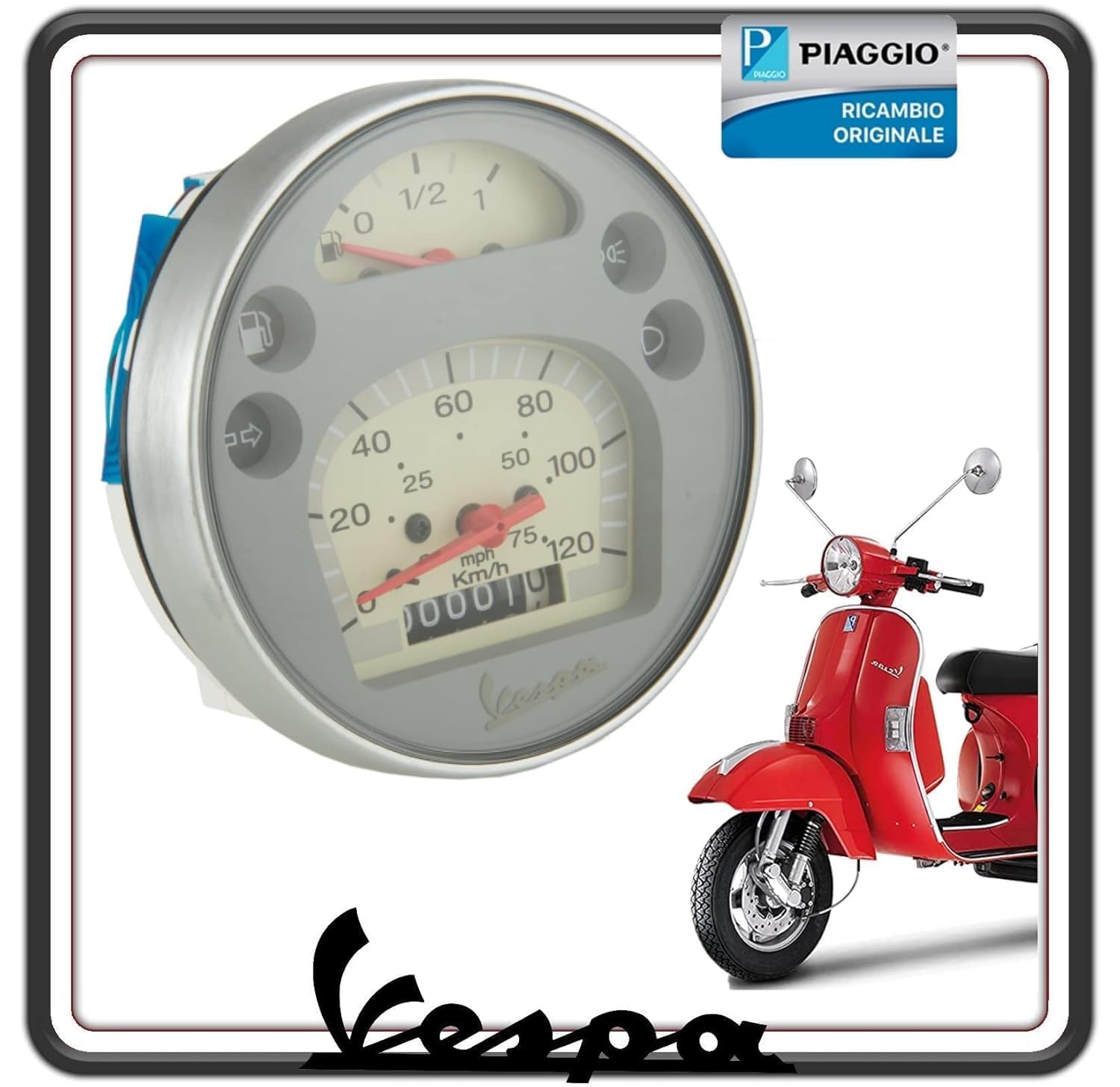CONTACHILOMETRI CONTA KM CONTA CHILOMETRI GRUPPO STRUMENTI COMPLETO PER PIAGGIO VESPA PX 125 150 200 DAL 1998 AL 2017 ORIGINALE PIAGGIO 583074