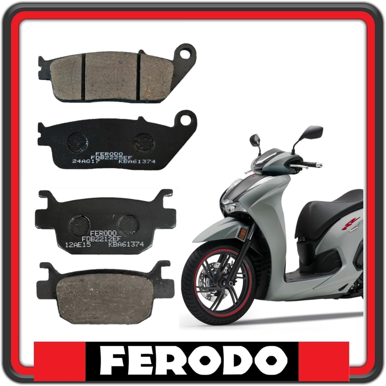 KIT PASTIGLIE PASTICCHE FRENO FRENI FERODO ANTERIORI E POSTERIORI COMPATIBILI PER HONDA SH 300 DAL 2014 AL 2024 FDB2212 - FDB2225