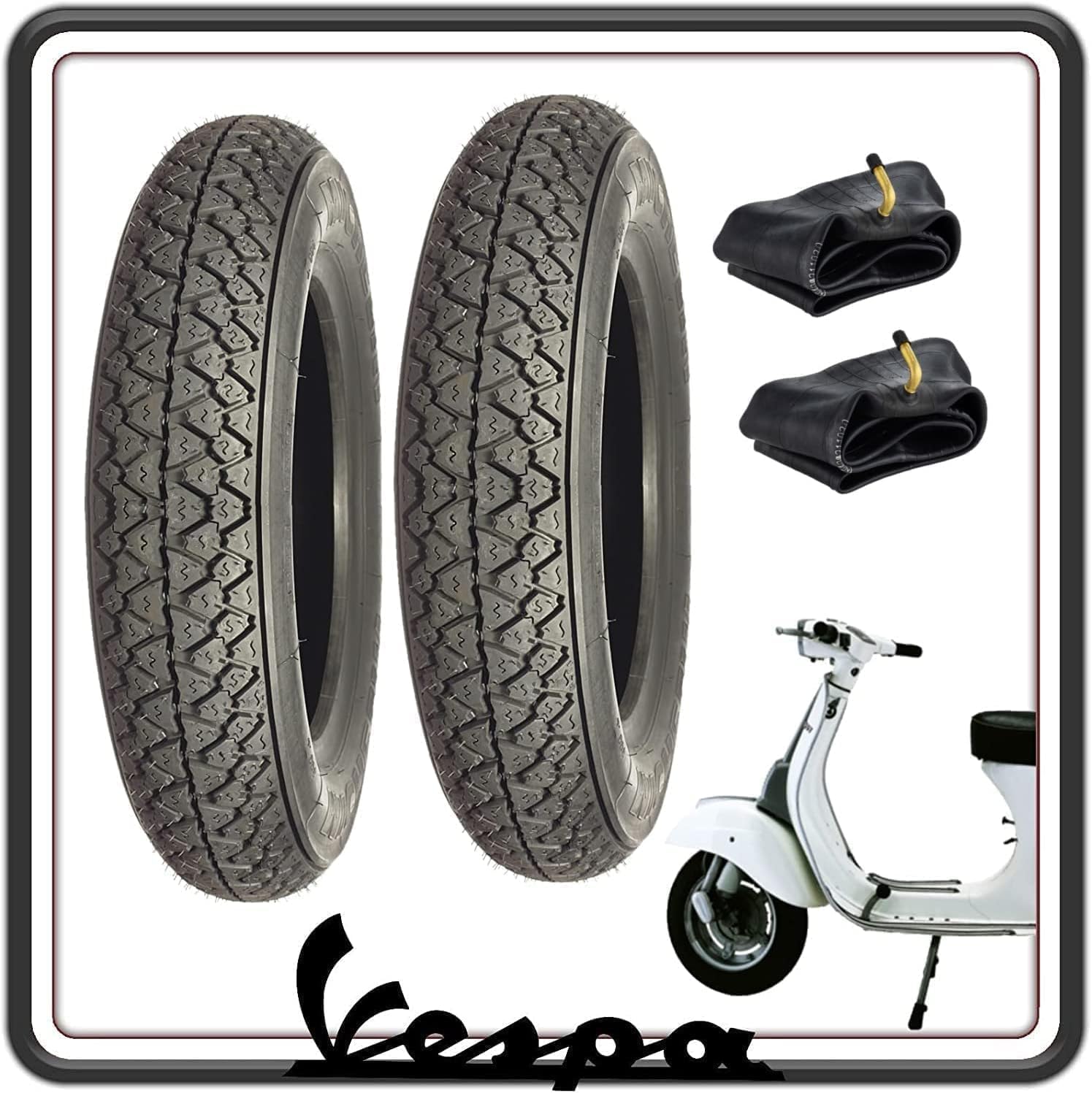 KIT 2 GOMME GOMMA COPERTONE COPERTONI PNEUMATICI COMPATIBILI PER PIAGGIO VESPA 50 SPECIAL - ET3-125 PRIMAVERA - VESPA PK 50-50 XL MISURA 3.00-10 (CAMERE D'ARIA INCLUSE)