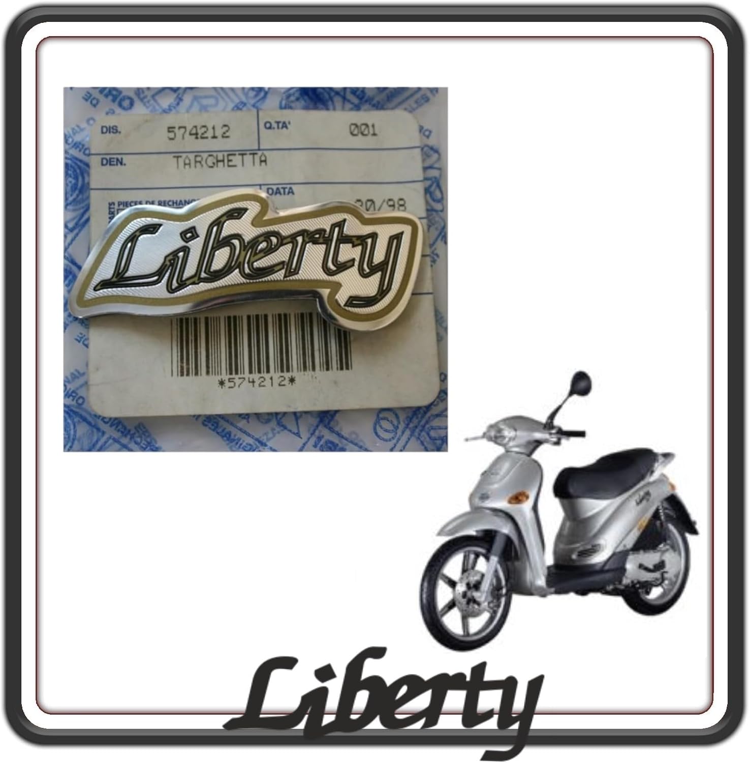TARGHETTA ADESIVA SCUDO ANTERIORE PER PIAGGIO LIBERTY 50 ORIGINALE PIAGGIO 574212
