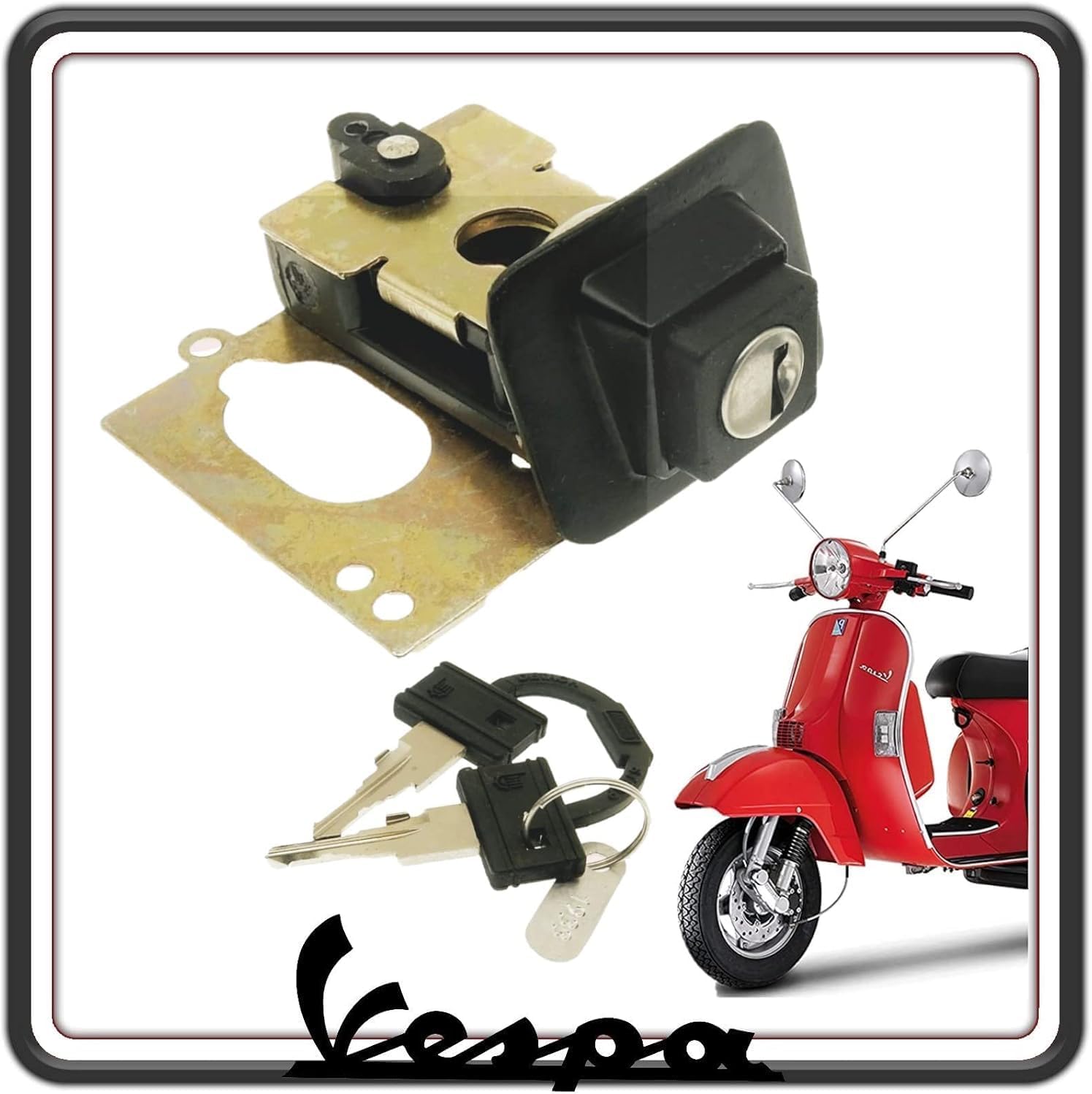 BLOCCO SERRATURA COMPLETO DI CHIAVI PER SELLA VESPA PX - VESPA PX ARCOBALENO TUTTI I MODELLI.
