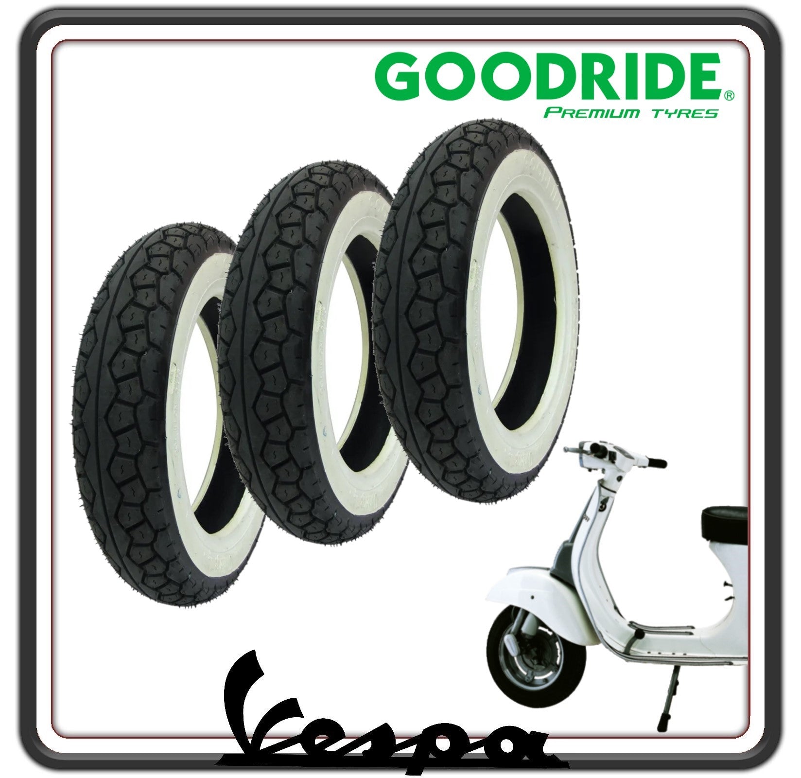 KIT 3 GOMME GOMMA COPERTONE COPERTONI PNEUMATICI CON FASCIA BORDO BIANCO COMPATIBILI PER PIAGGIO VESPA 50 SPECIAL - ET3-125 PRIMAVERA - VESPA PK 50-50 XL MISURA 3.00-10