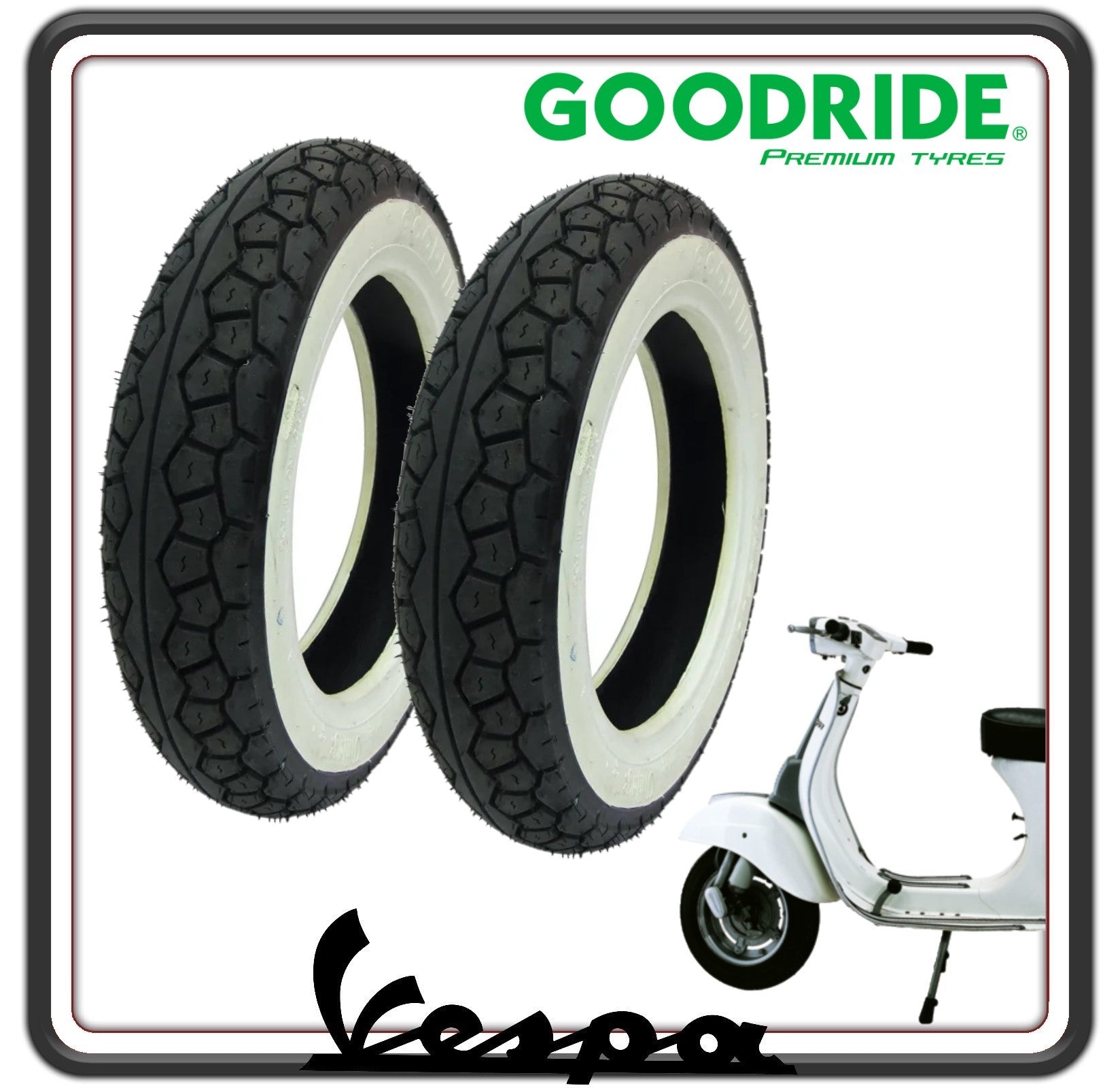 KIT 2 GOMME GOMMA COPERTONE COPERTONI PNEUMATICI CON FASCIA BORDO BIANCO COMPATIBILI PER PIAGGIO VESPA 50 SPECIAL - ET3-125 PRIMAVERA - VESPA PK 50-50 XL MISURA 3.00-10.
