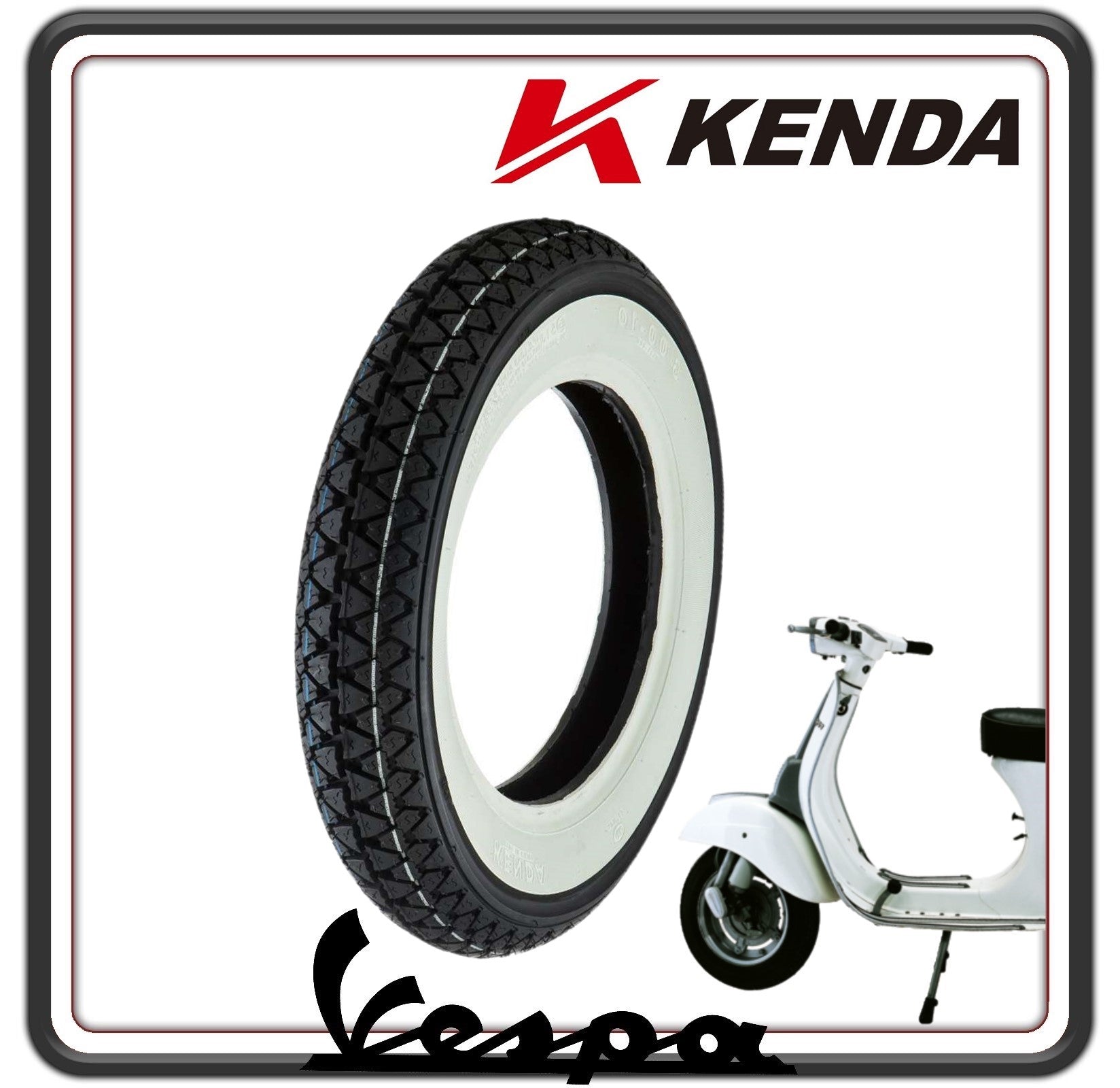 GOMMA COPERTONE PNEUMATICO CON FASCIA BORDO BIANCO PER PIAGGIO VESPA 50 SPECIAL - ET3-125 PRIMAVERA - VESPA PK 50-50 XL.