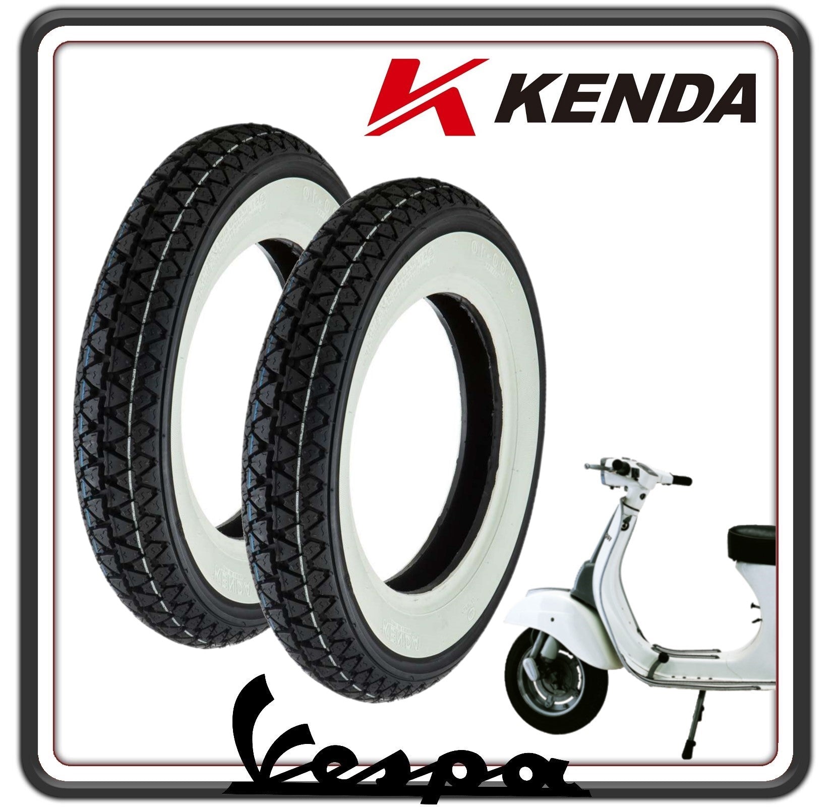 KIT 2 GOMME GOMMA COPERTONE COPERTONI PNEUMATICI CON FASCIA BORDO BIANCO COMPATIBILI PER PIAGGIO VESPA 50 SPECIAL - ET3-125 PRIMAVERA - VESPA PK 50-50 XL.