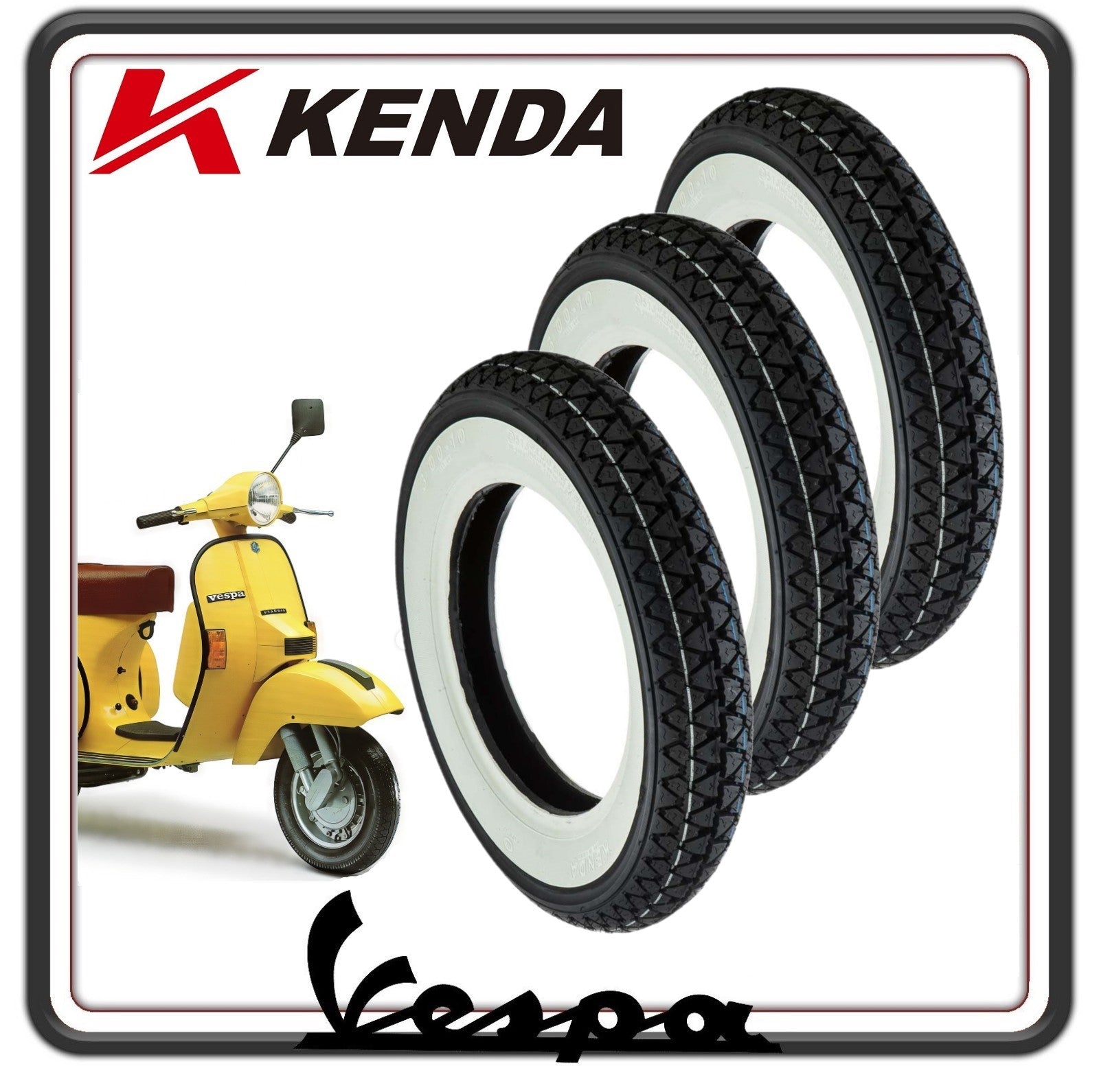 KIT TRE PNEUMATICO PNEUMATICI COPERTONE COPERTONI GOMMA GOMME BATTISTRADA COPERTURA COPERTURE 3.50 -10 PER VESPA PX TUTTI I MODELLI - VESPONE - VESPA ARCOBALENO CON FASCIA BORDO BIANCO.