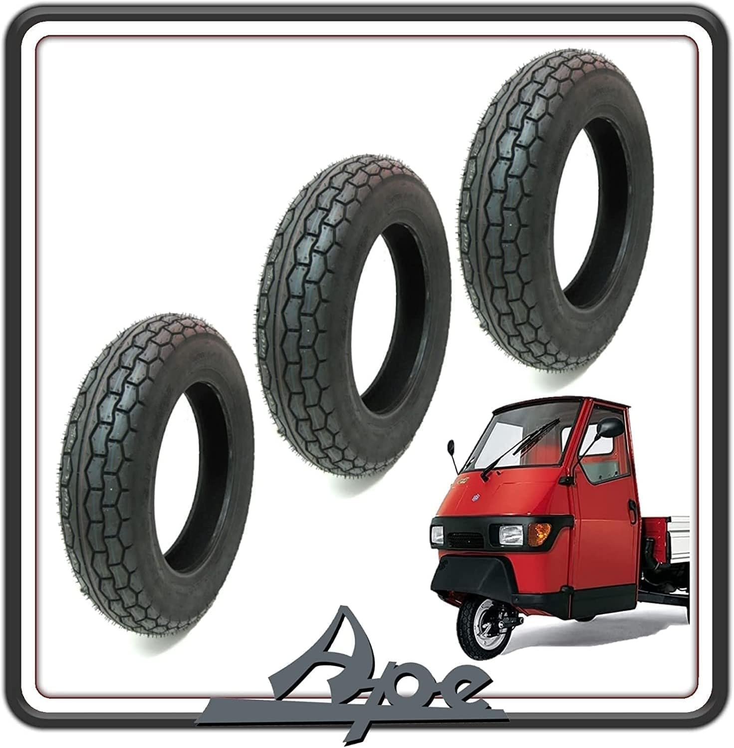 KIT 3 PNEUMATICO PNEUMATICI COPERTONE COPERTONI GOMMA GOMME COPERTURE COMPATIBILI PER PIAGGIO APE 50 TUTTE LE VERSIONI - VESPA PX TUTTI I MODELLI - VESPONE - VESPA ARCOBALENO.