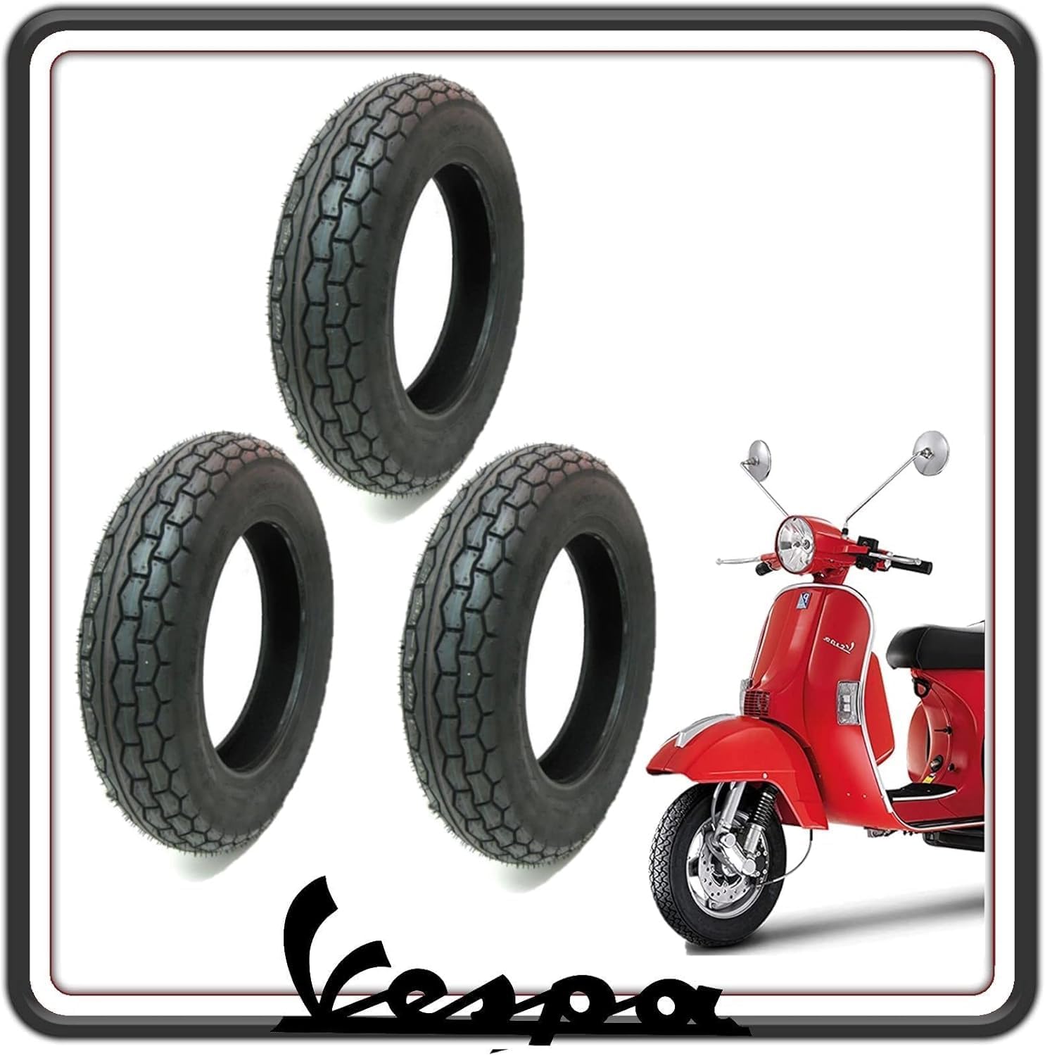KIT 3 PNEUMATICO PNEUMATICI COPERTONE COPERTONI GOMMA GOMME COPERTURE COMPATIBILI PER PIAGGIO APE 50 TUTTE LE VERSIONI - VESPA PX TUTTI I MODELLI - VESPONE - VESPA ARCOBALENO.