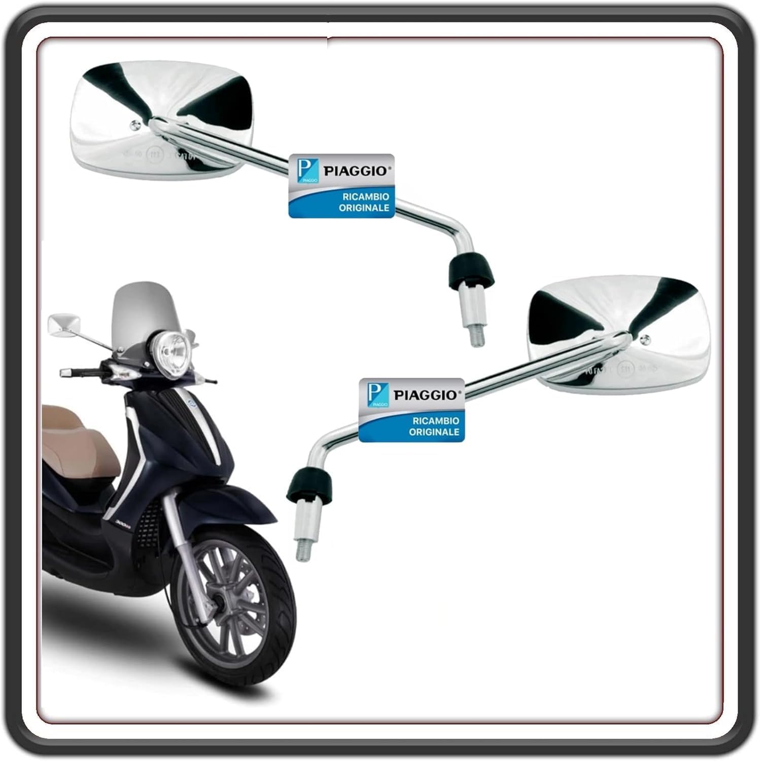 KIT COPPIA 2 SPECCHIO SPECCHIETTO SPECCHIETTI RETROVISORE CROMATI PER PIAGGIO BEVERLY 125 FINO AL 2010-250 FINO AL 2009 - BEVERLY 300 FINO AL 2010 - BEVERLY 400 FINO AL 2010-500 FINO AL 2010 ORIGINALE PIAGGIO CM071904 - CM071905