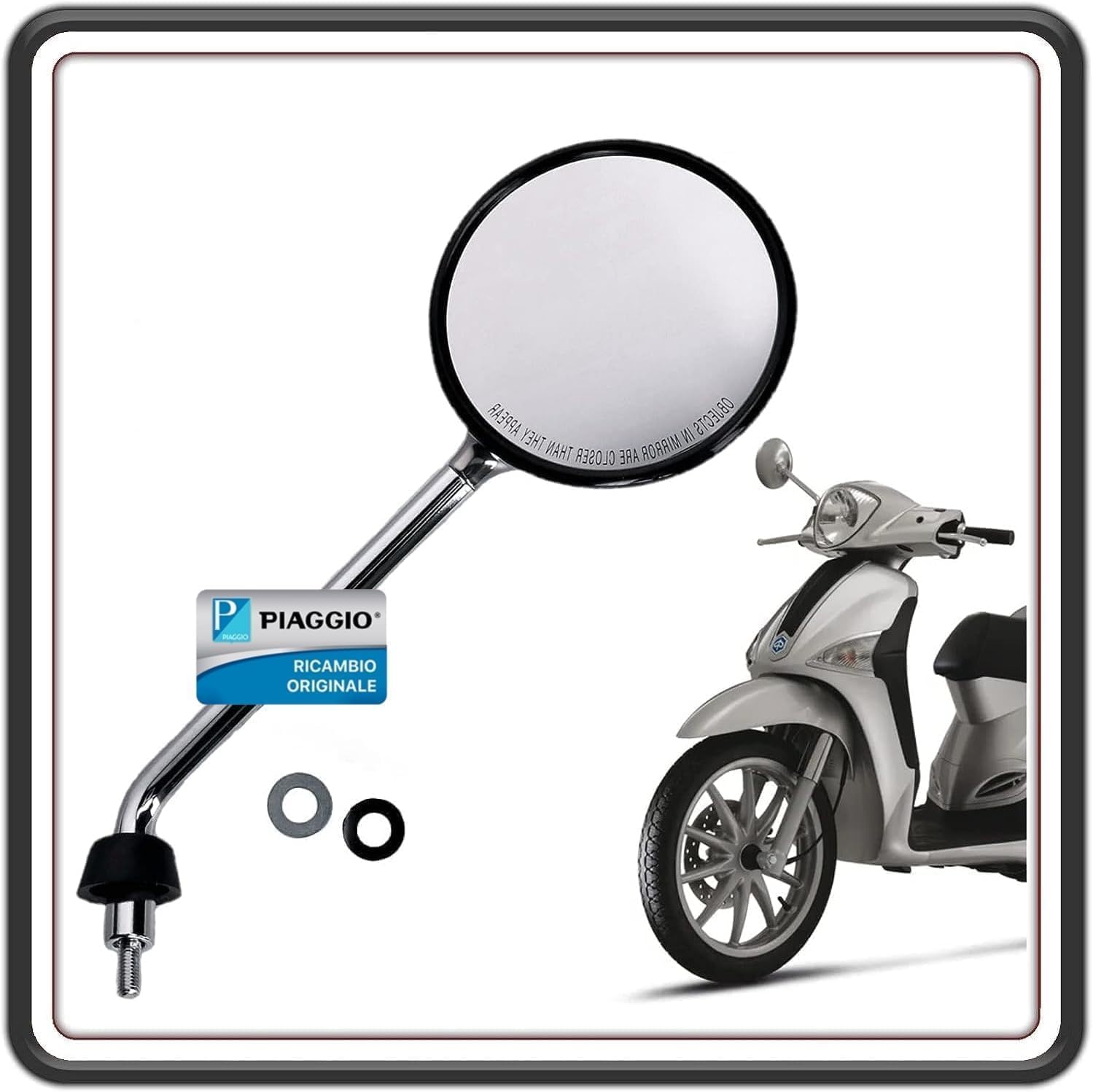 SPECCHIO SPECCHIETTO RETROVISORE LATO DESTRO CROMATO PER PIAGGIO LIBERTY 50 DAL 2009 AL 2019 - LIBERTY 125 DAL 2004 AL 2019 - LIBERTY 150 DAL 2006 AL 2014 – LIBERTY 200 FINO AL 2008 ORIGINALE PIAGGIO CM262702