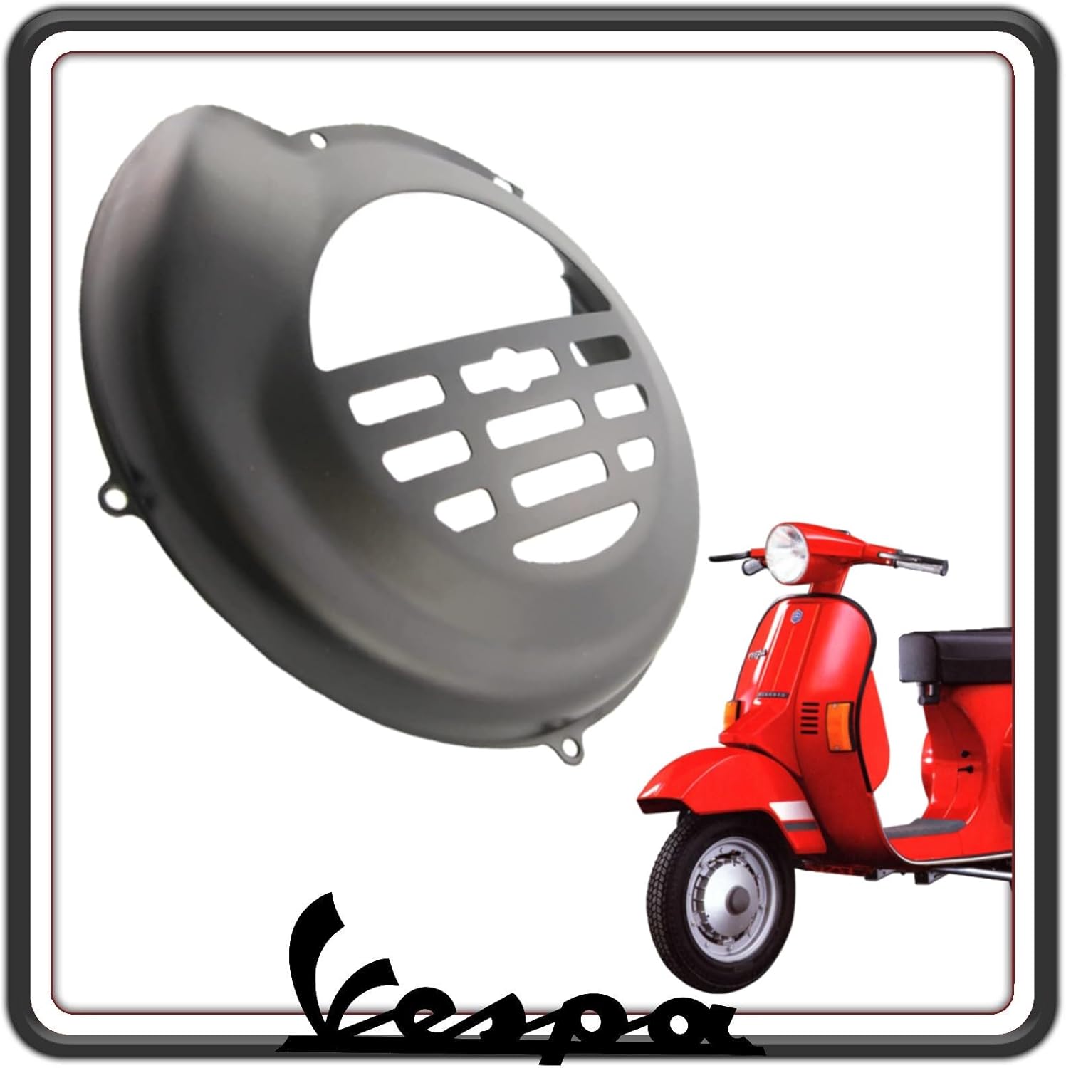 COPRIVENTOLA COPERCHIO VENTOLA COPRIVOLANO COPRI VOLANO COPERCHIO VOLANO COLORE NERO COMPATIBILE PER PIAGGIO VESPA PK 50 - VESPA PK 50 XL - VESPA PK 125 - VESPA PK 125 XL.