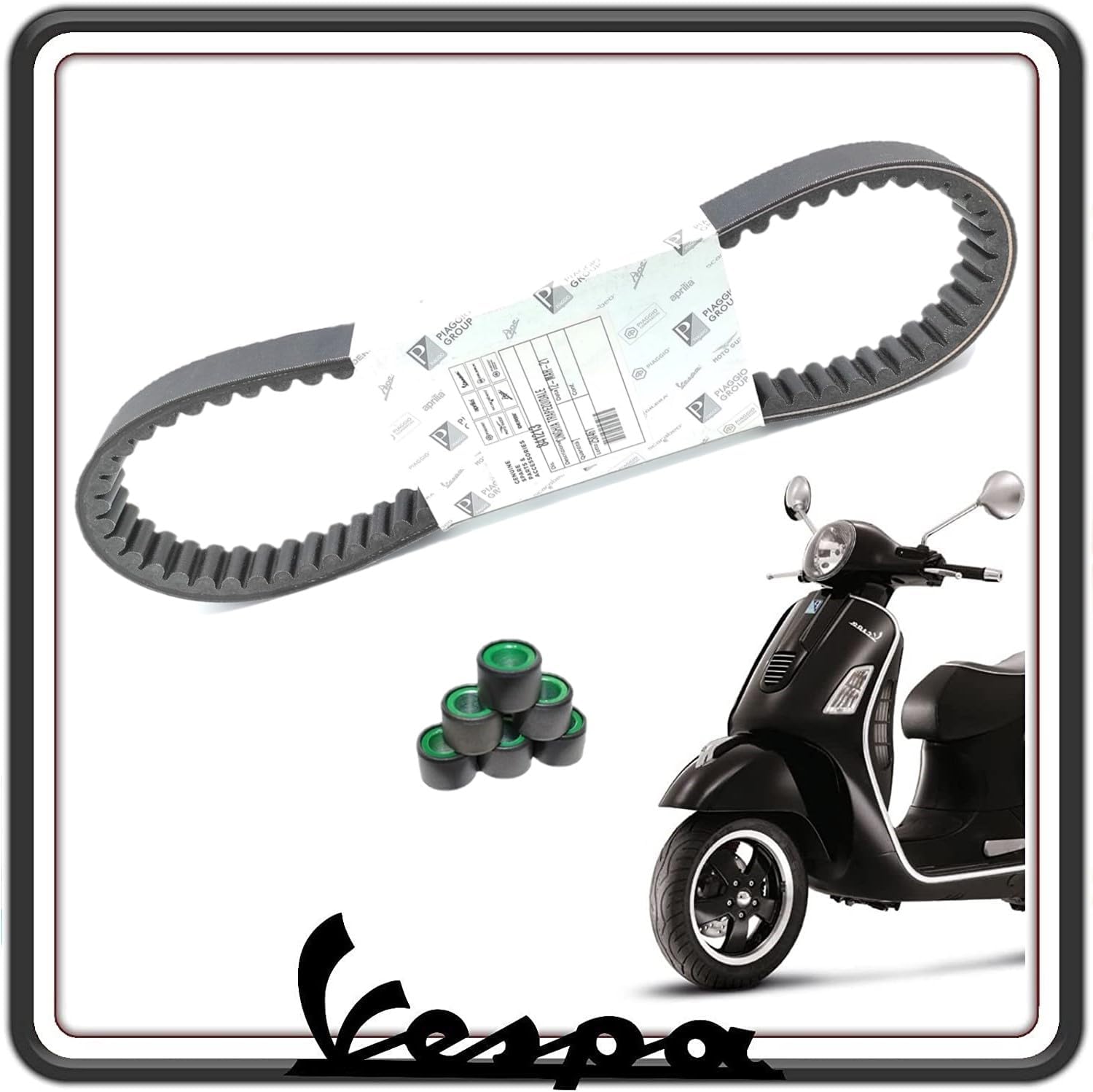 CINGHIA TRASMISSIONE DISTRIBUZIONE VESPA GTS 150 SUPER ie 4T 3V DAL 2014 AL 2017 COMPLETA DI RULLI ORIGINALE PIAGGIO 841213 - B019236