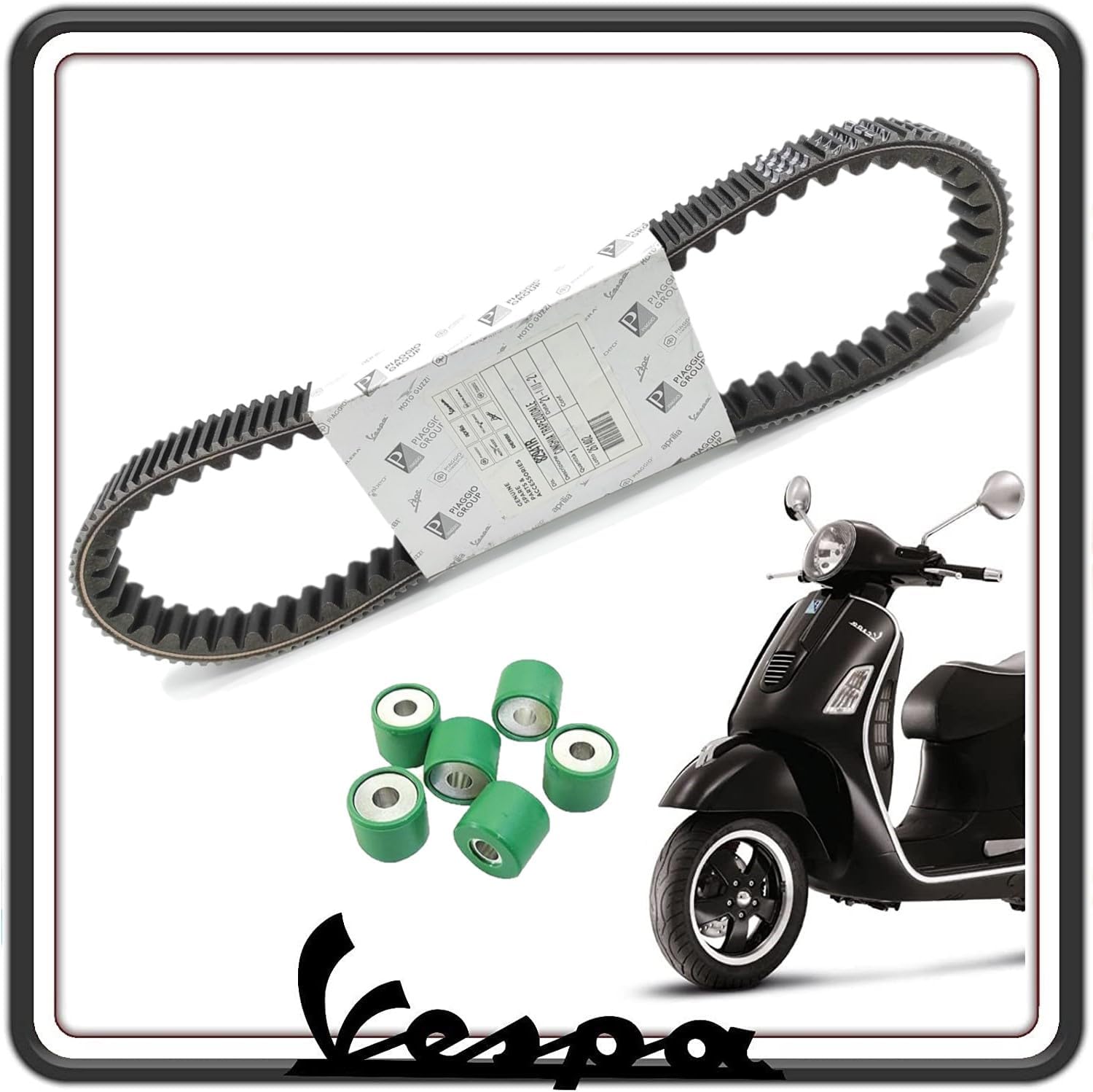 CINGHIA TRASMISSIONE DISTRIBUZIONE VESPA GTS 250 TUTTI I MODELLI DAL 2005 AL 2014 - X9 EVOLUTION DAL 2004 AL 2007 - X8 250 COMPLETA DI RULLI ORIGINALE PIAGGIO 82941R - 842870