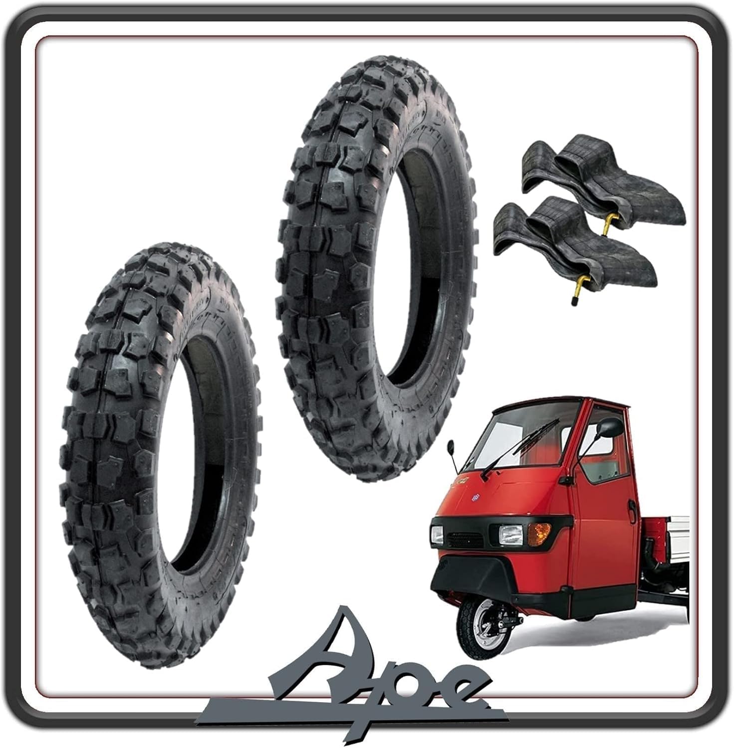 KIT DUE GOMME COPERTONE COPERTONI PNEUMATICI BATTISTRADA COPERTURA COPERTURE TASSELLATE COMPATIBILI PER PIAGGIO APE 50 TUTTI I MODELLI COMPLETI DI CAMERA D'ARIA