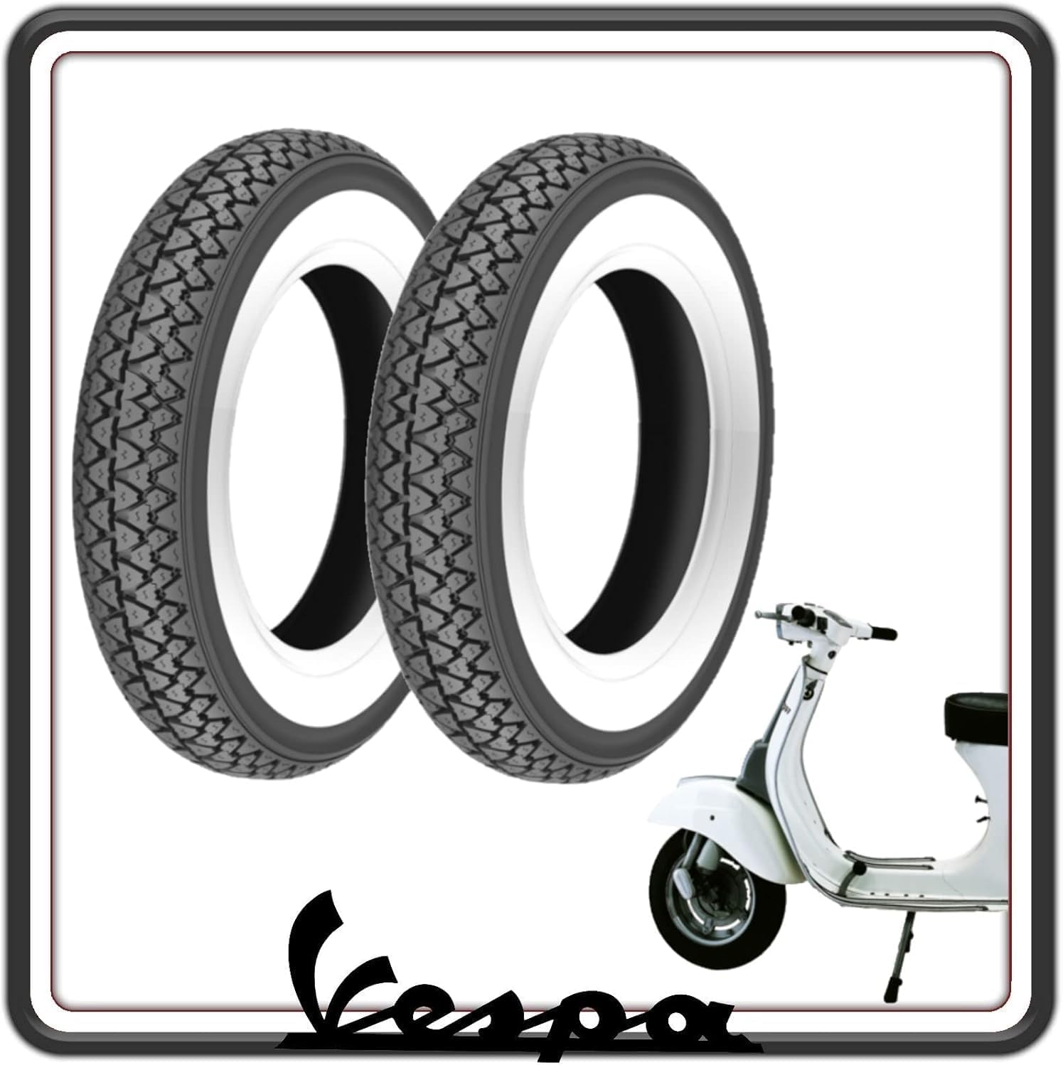 KIT 2 GOMME GOMMA COPERTONE COPERTONI PNEUMATICI CON FASCIA BORDO BIANCO COMPATIBILI PER PIAGGIO VESPA 50 SPECIAL - ET3-125 PRIMAVERA - VESPA PK 50-50 XL.