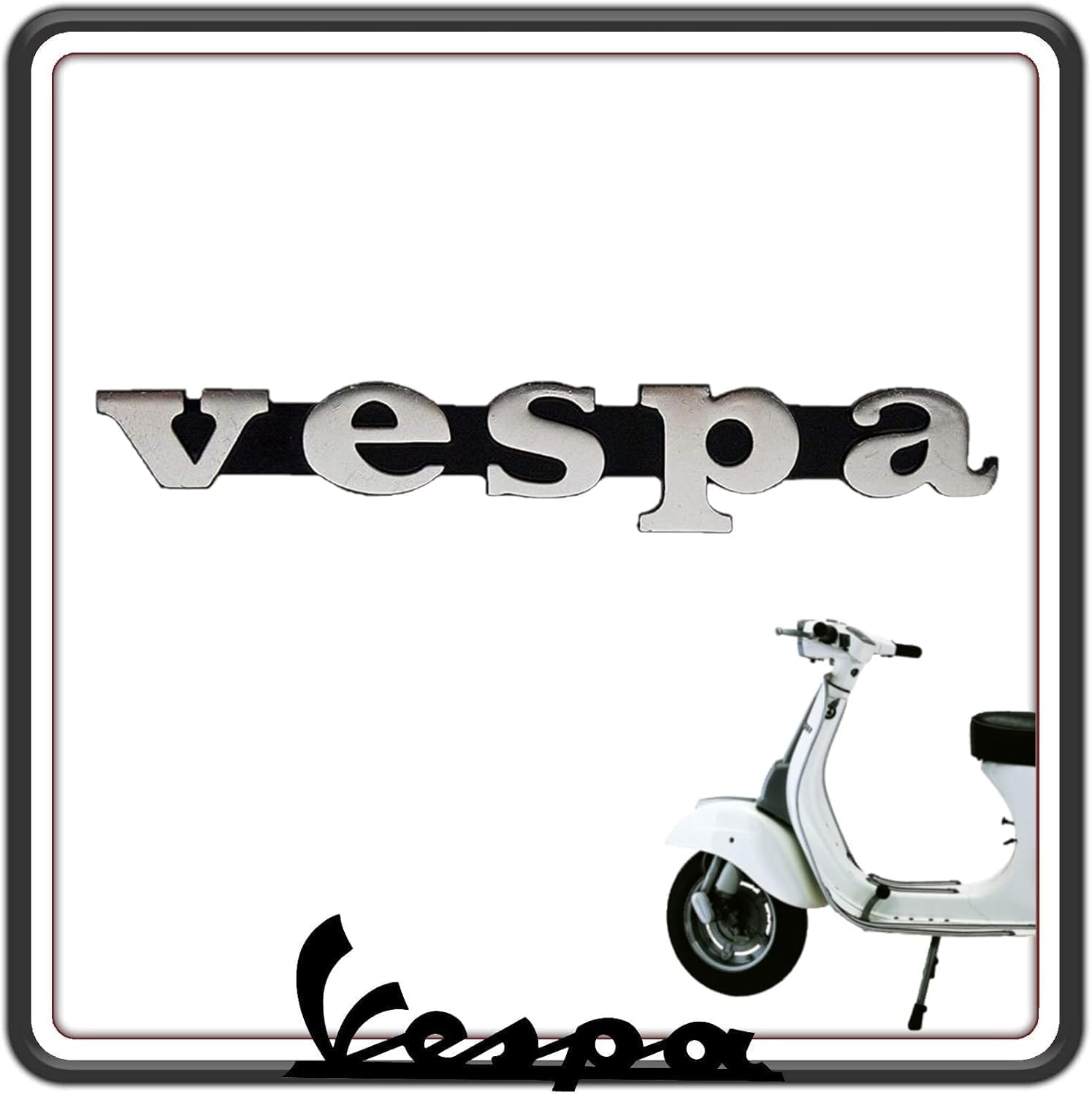 TARGHETTA SCRITTA LOGO FREGIO ANTERIORE FRONTALE COMPATIBILE CON PIAGGIO VESPA 50 - VESPA 50 SPECIAL - VESPA ET3.