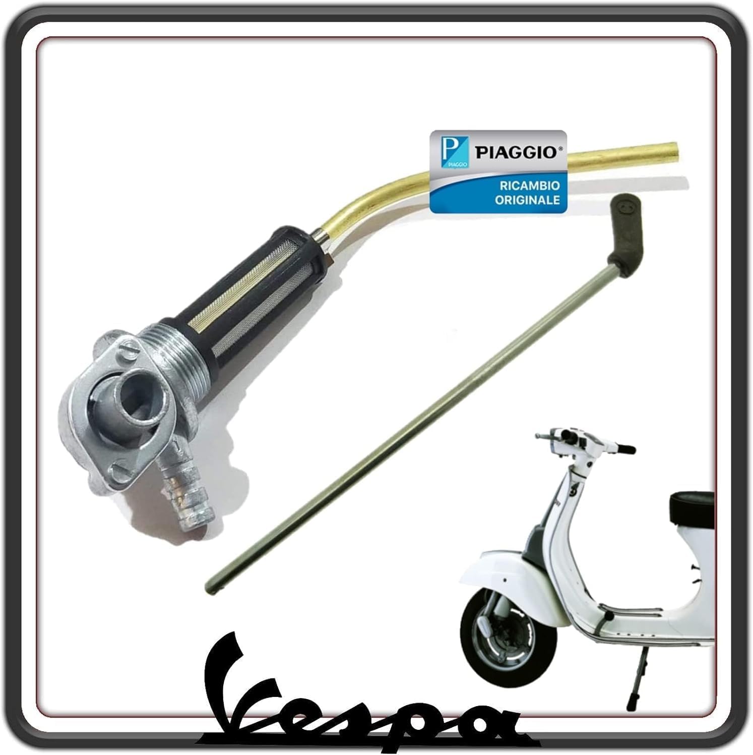 RUBINETTO BENZINA CARBURANTE TANGA COMPLETO DI ASTA ASTINA BENZINA PER VESPA 50 SPECIAL - VESPA ET3 - VESPA PRIMAVERA - VESPA 50 R - N - L ORIGINALE PIAGGIO