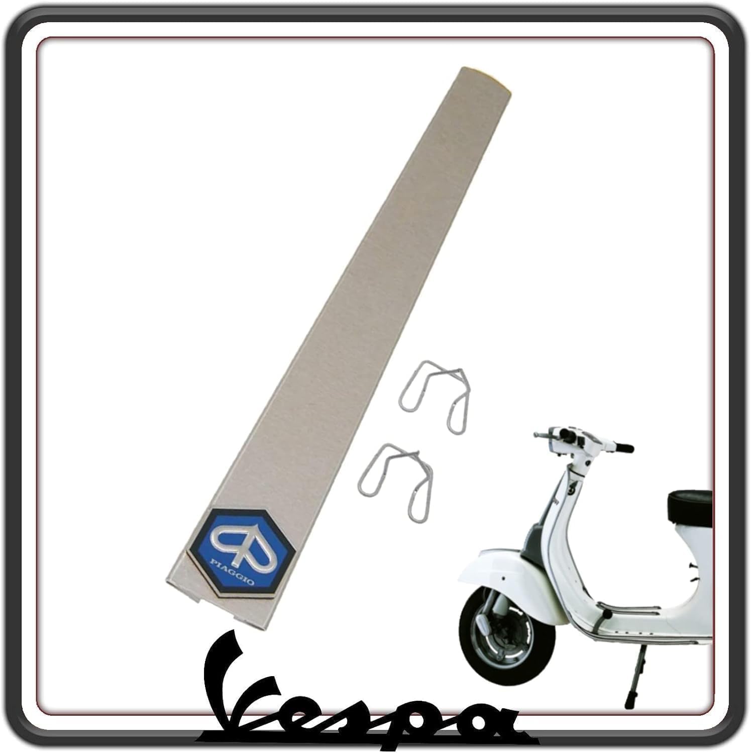 MODANATURA STRISCIA FREGIO CRESTA PER MASCHERINA CALANDRA COPRISTERZO CENTRALE COMPATIBILE CON PIAGGIO VESPA 50 SPECIAL COMPLETA DI SCUDETTO E MOLLE.