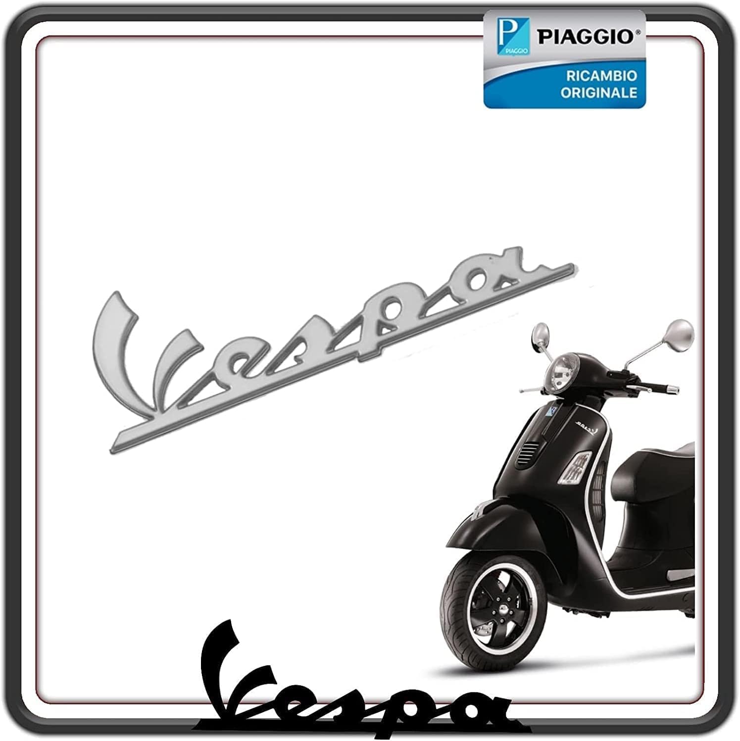 TARGHETTA SCRITTA LOGO CROMATA VESPA LATERALE PER PIAGGIO VESPA GTS 125 250 300 ORIGINALE PIAGGIO 656220