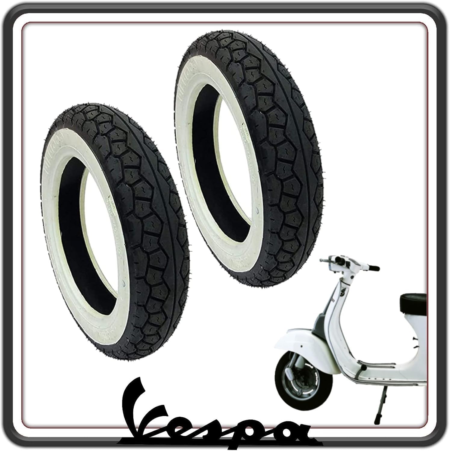 KIT 2 GOMME GOMMA COPERTONE COPERTONI PNEUMATICI CON FASCIA BORDO BIANCO COMPATIBILI PER PIAGGIO VESPA 50 SPECIAL - ET3-125 PRIMAVERA - VESPA PK 50-50 XL MISURA 3.00-10.
