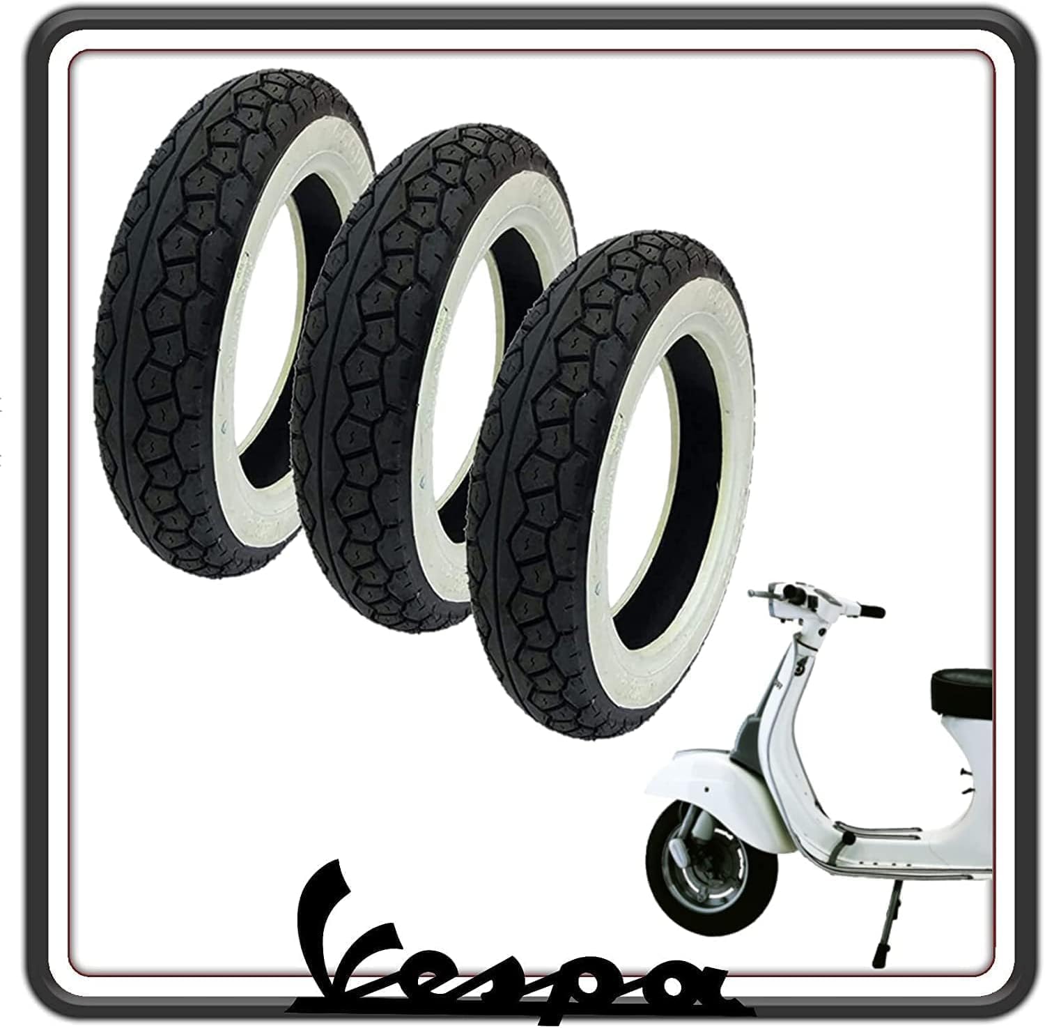 KIT 3 GOMME GOMMA COPERTONE COPERTONI PNEUMATICI CON FASCIA BORDO BIANCO COMPATIBILI PER PIAGGIO VESPA 50 SPECIAL - ET3-125 PRIMAVERA - VESPA PK 50-50 XL MISURA 3.00-10