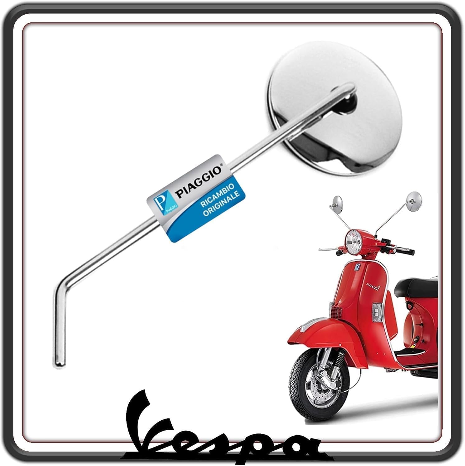 SPECCHIO SPECCHIETTO RETROVISORE SINISTRO CROMATO PER PIAGGIO VESPA PX SOLO CON FRENO A DISCO ORIGINALE PIAGGIO CM181301
