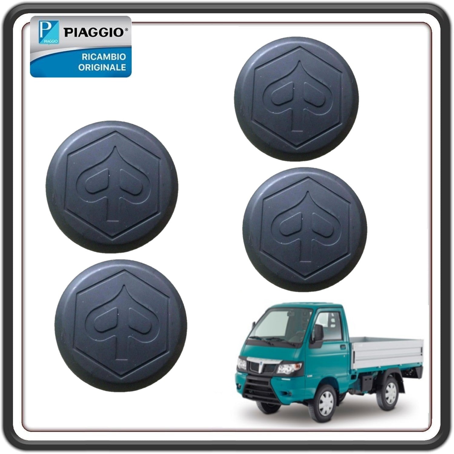 KIT 4 TAPPO TAPPI COPERCHIO COPERCHI MOZZO RUOTA PER PIAGGIO PORTER 1000-1300 16V- PORTER 1200 1400 DIESEL - PORTER MULTITECH - D120 - QUARGO DIESEL ORIGINALE PIAGGIO 658485