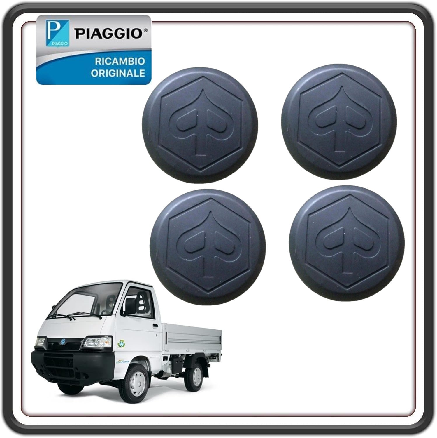 KIT 4 TAPPO TAPPI COPERCHIO COPERCHI MOZZO RUOTA PER PIAGGIO PORTER 1000-1300 16V- PORTER 1200 1400 DIESEL - PORTER MULTITECH - D120 - QUARGO DIESEL ORIGINALE PIAGGIO 658485