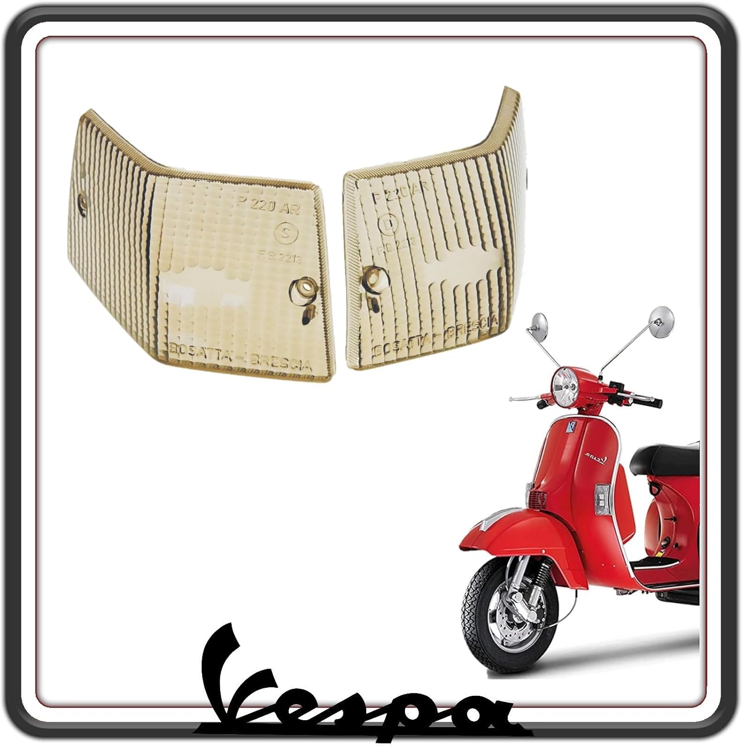 KIT 2 GEMMA GEMME PLASTICA PLASTICHE VETRINO VETRINI FRECCIA FRECCE POSTERIORI COLORE FUME' COMPATIBILI CON PIAGGIO VESPA PX 125 150 200 - VESPA LML - PIAGGIO VESPA ARCOBALENO
