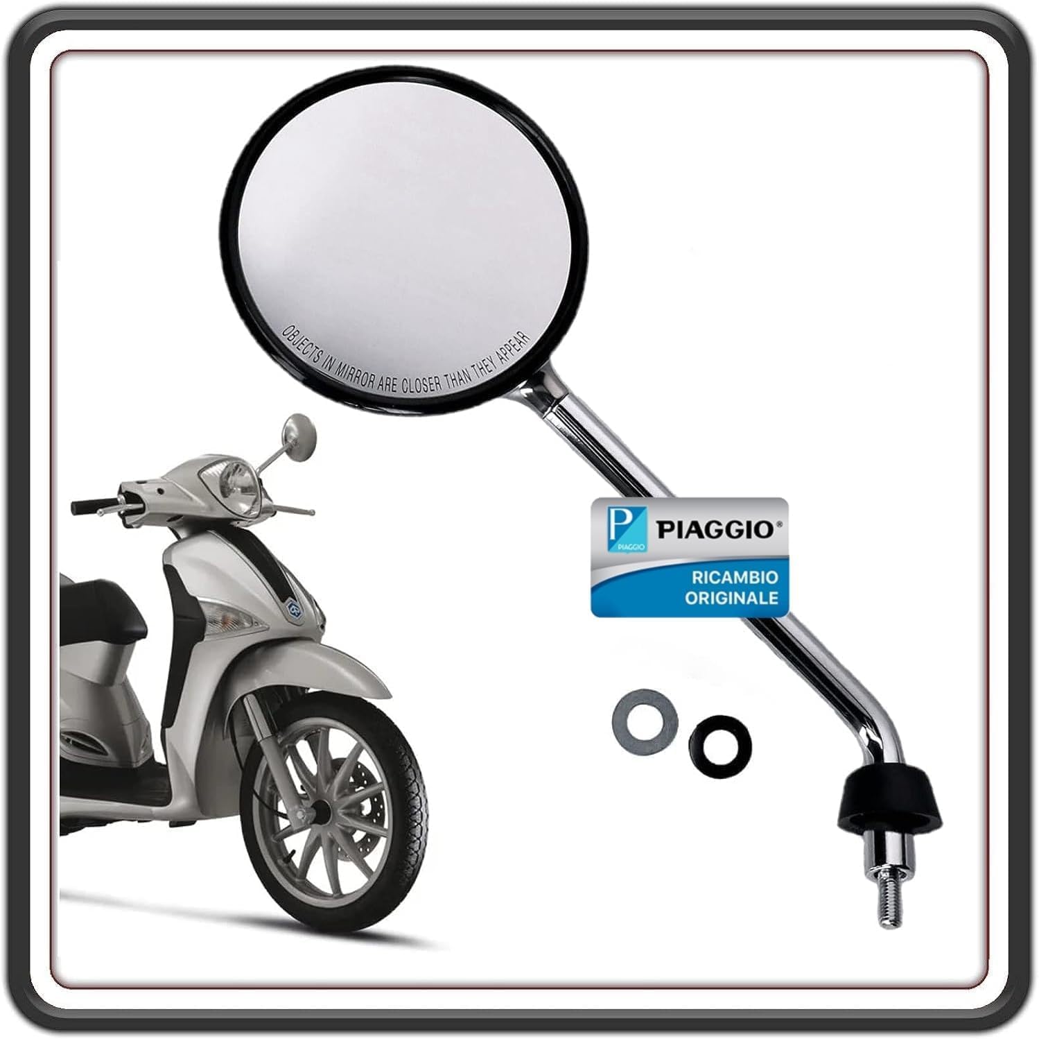 SPECCHIO SPECCHIETTO RETROVISORE ORIGINALE LATO SINISTRO CROMATO PER PIAGGIO LIBERTY 50 DAL 2009 AL 2019 - LIBERTY 125 DAL 2004 AL 2019 - LIBERTY 150 DAL 2006 AL 2014 – LIBERTY 200 DAL 2004 AL 2008 ORIGINALE PIAGGIO CM020401
