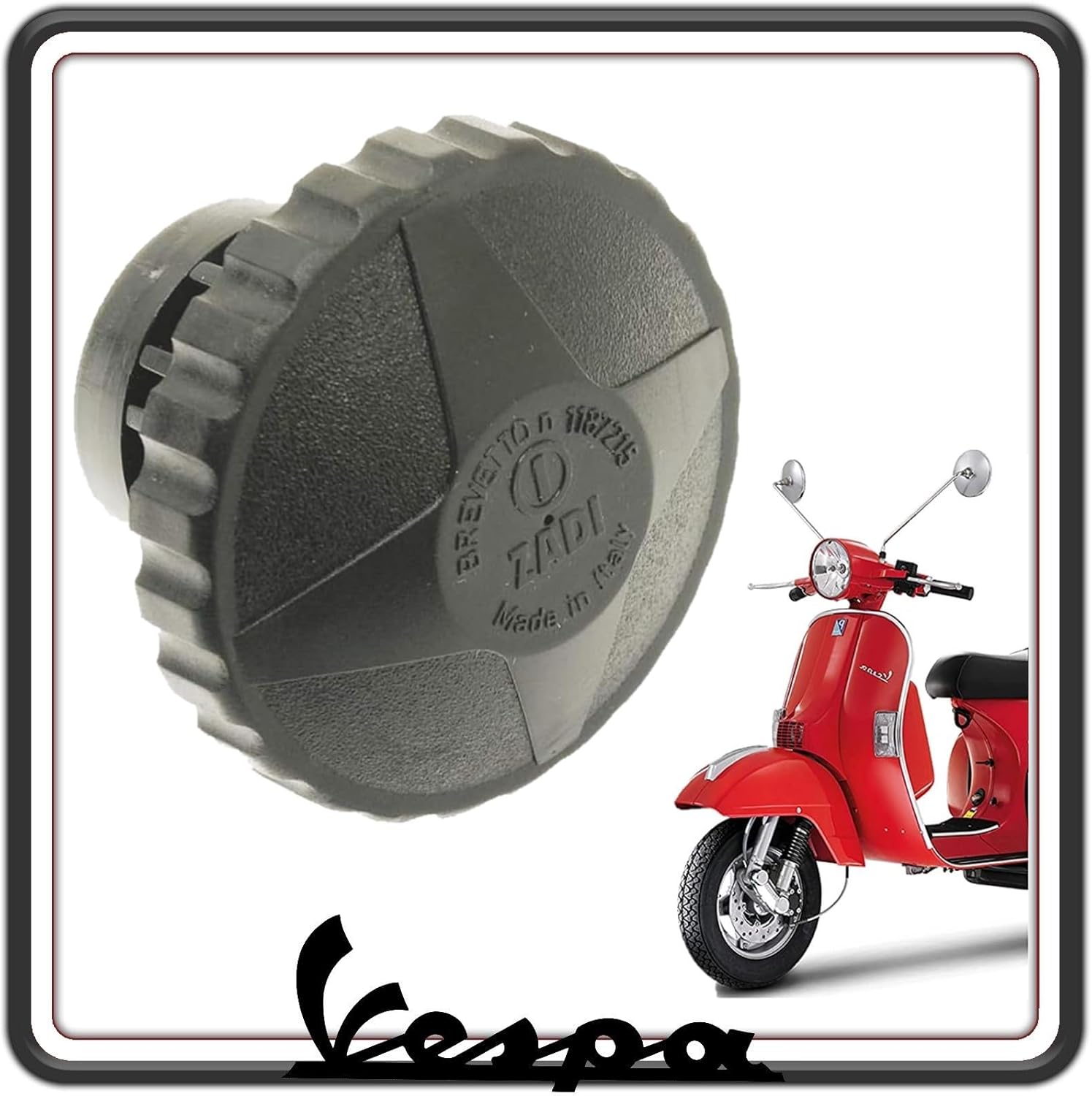 TAPPO SERBATOIO CARBURANTE BENZINA NERO ACCIAIO INOSSIDABILE PIAGGIO VESPA PX, PK, FL, FL2, N ORIGINALE PIAGGIO 575825
