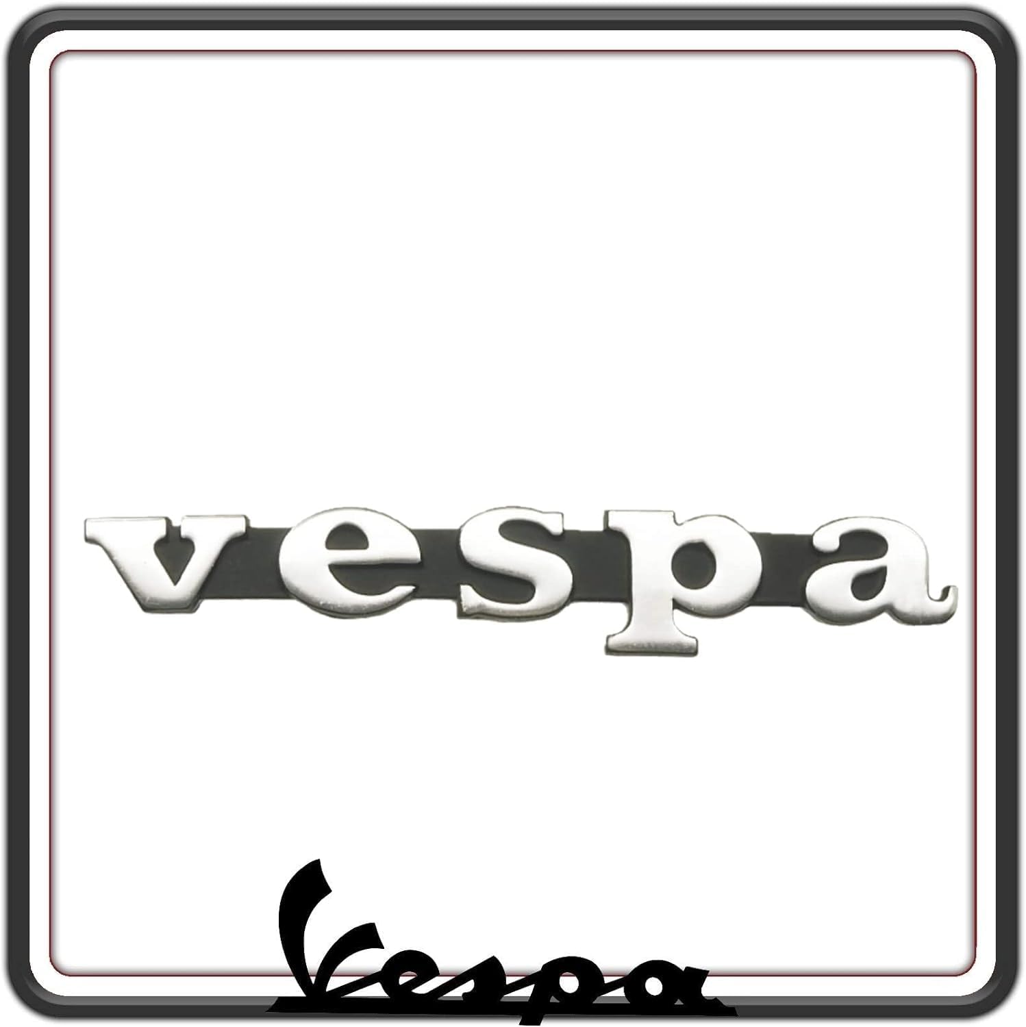 TARGHETTA SCRITTA LOGO FREGIO ANTERIORE PER VESPA 50 - VESPA 50 R - VESPA 50 SPECIAL - VESPA 90 - VESPA ET3 125 PRIMAVERA - VESPA PX 125 150 200