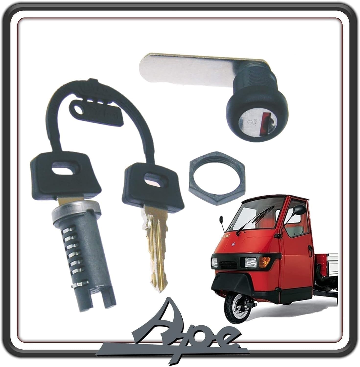 KIT SERRATURA SERRATURE COMPLETO DI DUE CHIAVI E DADO APE 50 TUTTE LE VERSIONI ORIGINALE PIAGGIO 258664