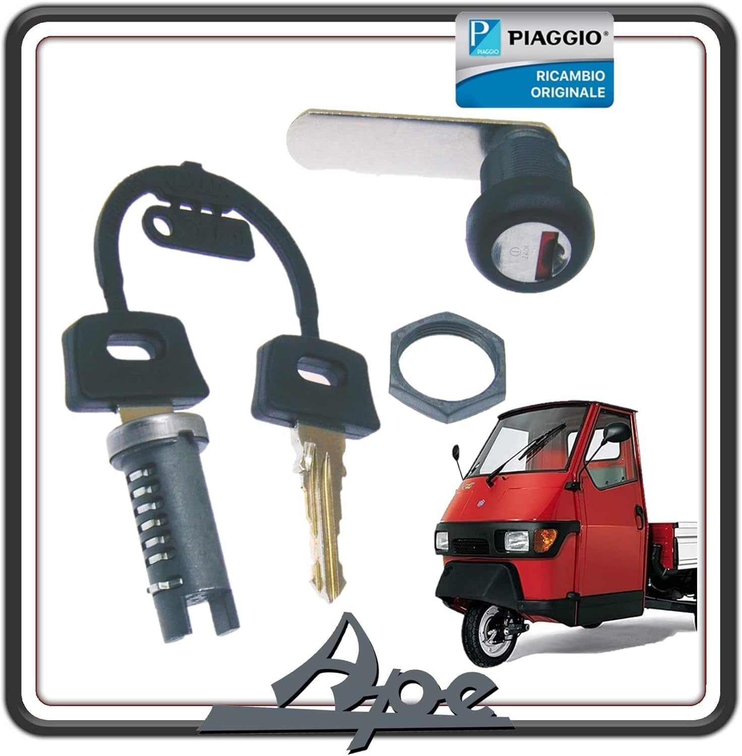 KIT SERRATURA SERRATURE COMPLETO DI DUE CHIAVI E DADO APE 50 TUTTE LE VERSIONI ORIGINALE PIAGGIO 258664