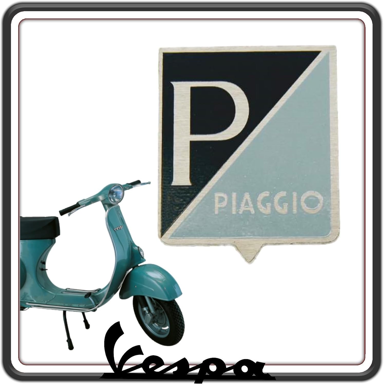 SCUDETTO EMBLEMA LOGO ADESIVO QUADRATO COMPATIBILE CON PIAGGIO VESPA 50 - VESPA 50 L - R - N. - VESPA 50-50S - 50SS - VESPA 90-90SS - 125 PRIMAVERA