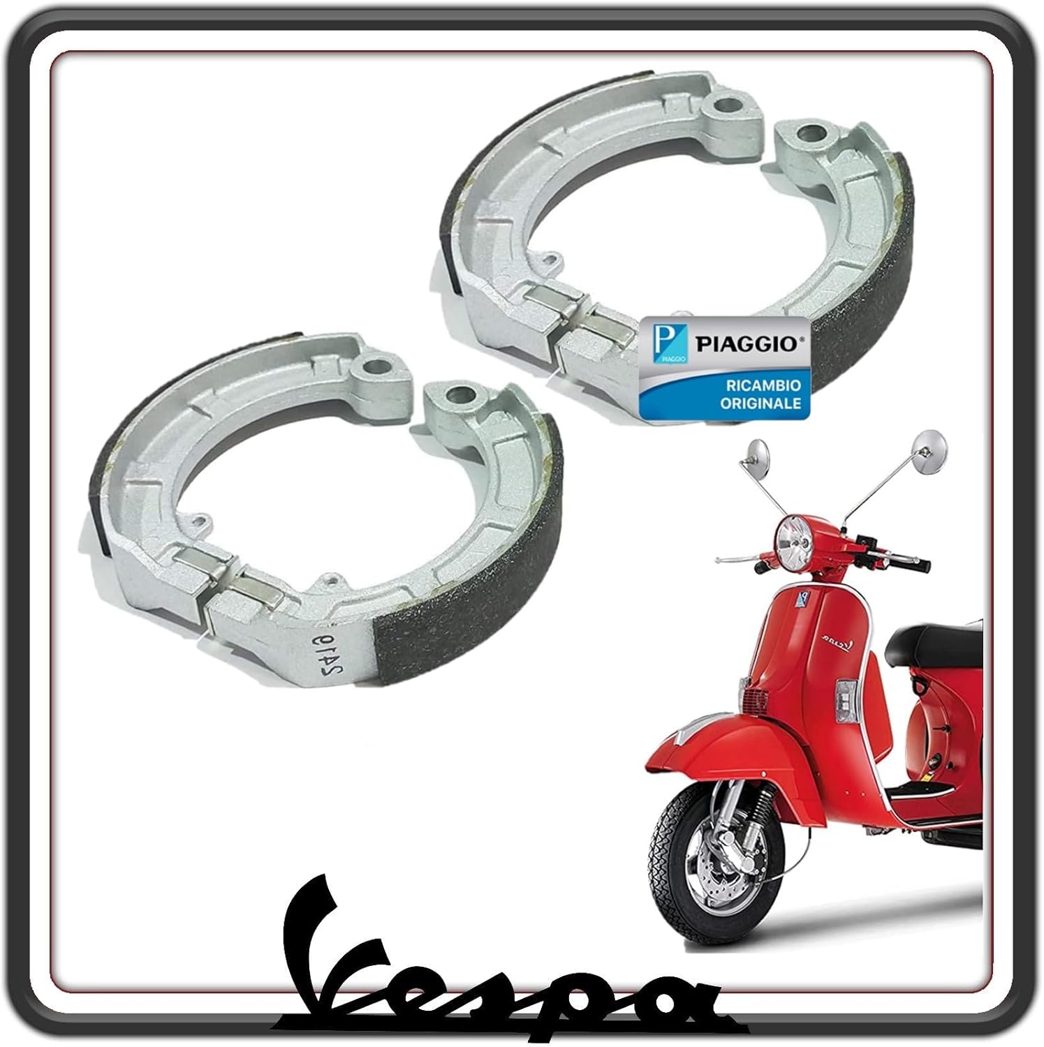 KIT GANASCE CEPPI FRENO FRENI ANTERIORI E POSTERIORI COMPLETO PER PIAGGIO VESPA PX 125-150 - VESPA PX 200 - VESPA PX TUTTI I MODELLI SENZA FRENO A DISCO ORIGINALE PIAGGIO 647377 X2