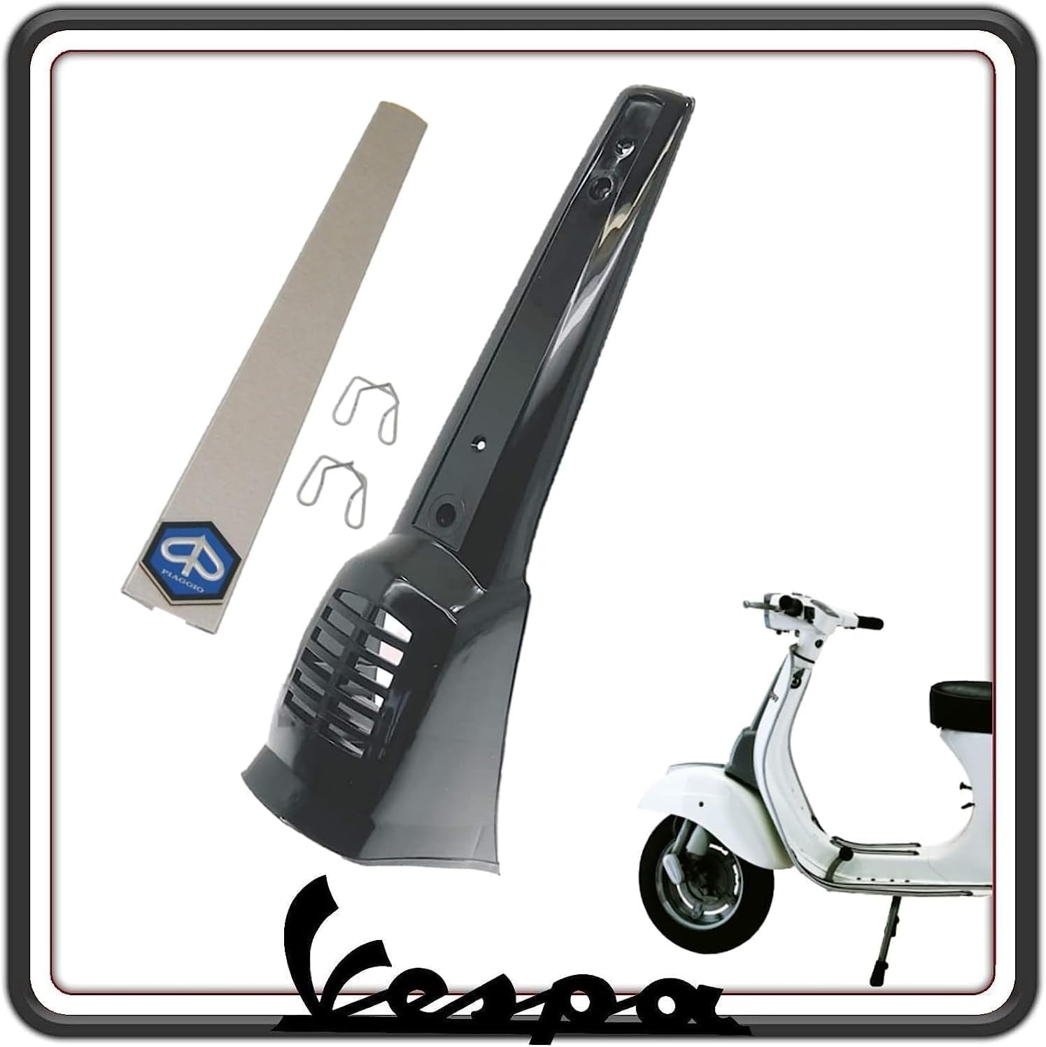 CALANDRA MASCHERINA CENTRALE NASELLO COPRI STERZO COPRISTERZO MANUBRIO COLORE NERO COMPATIBILE PER PIAGGIO VESPA 50 SPECIAL COMPLETO DI MODANATURA E SCUDETTO.